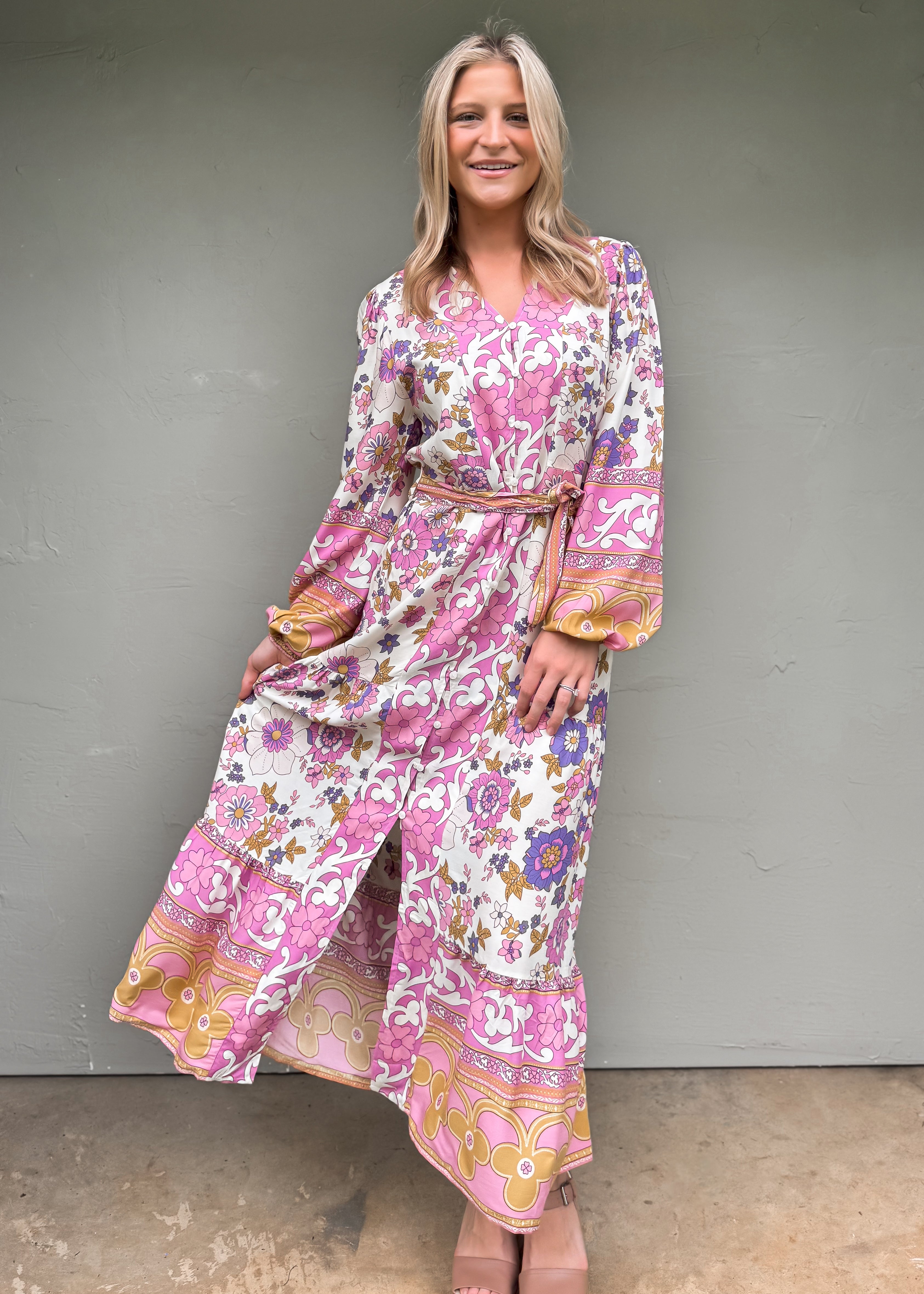 Camellia Floral Maxi Dress, Pink