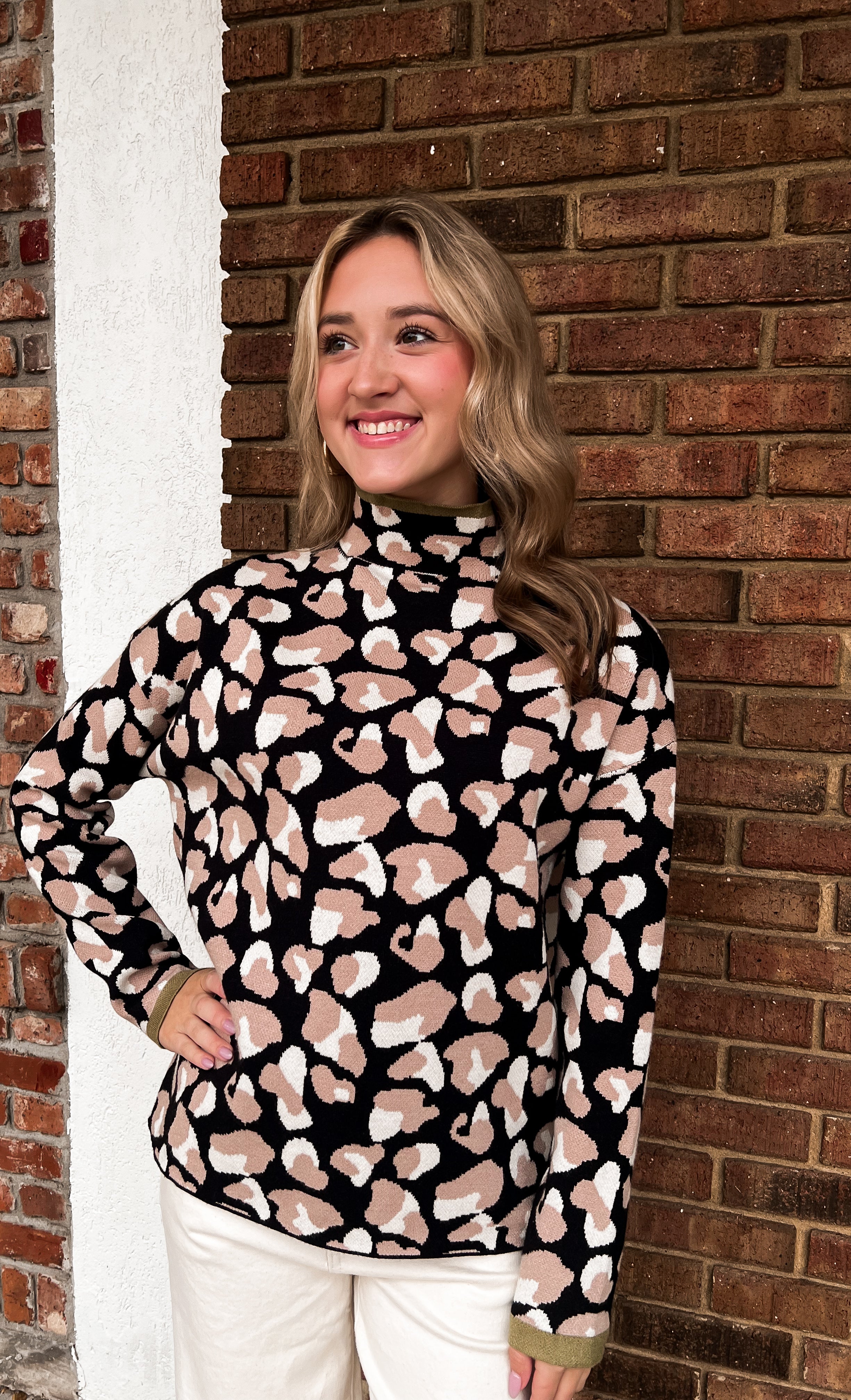 THML: Winni Leopard Mock Neck Sweater