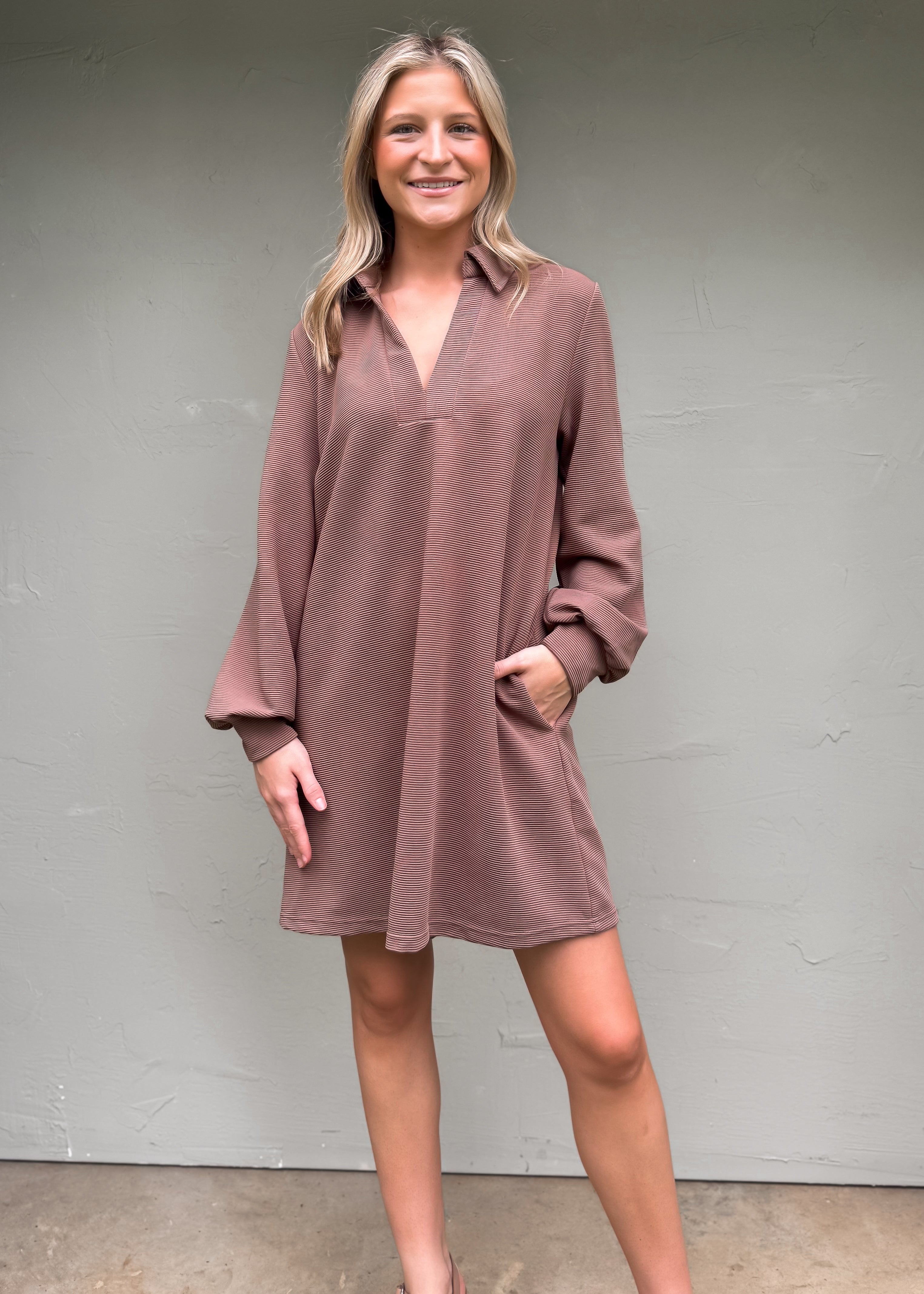 Collared Mini Dress, Mocha