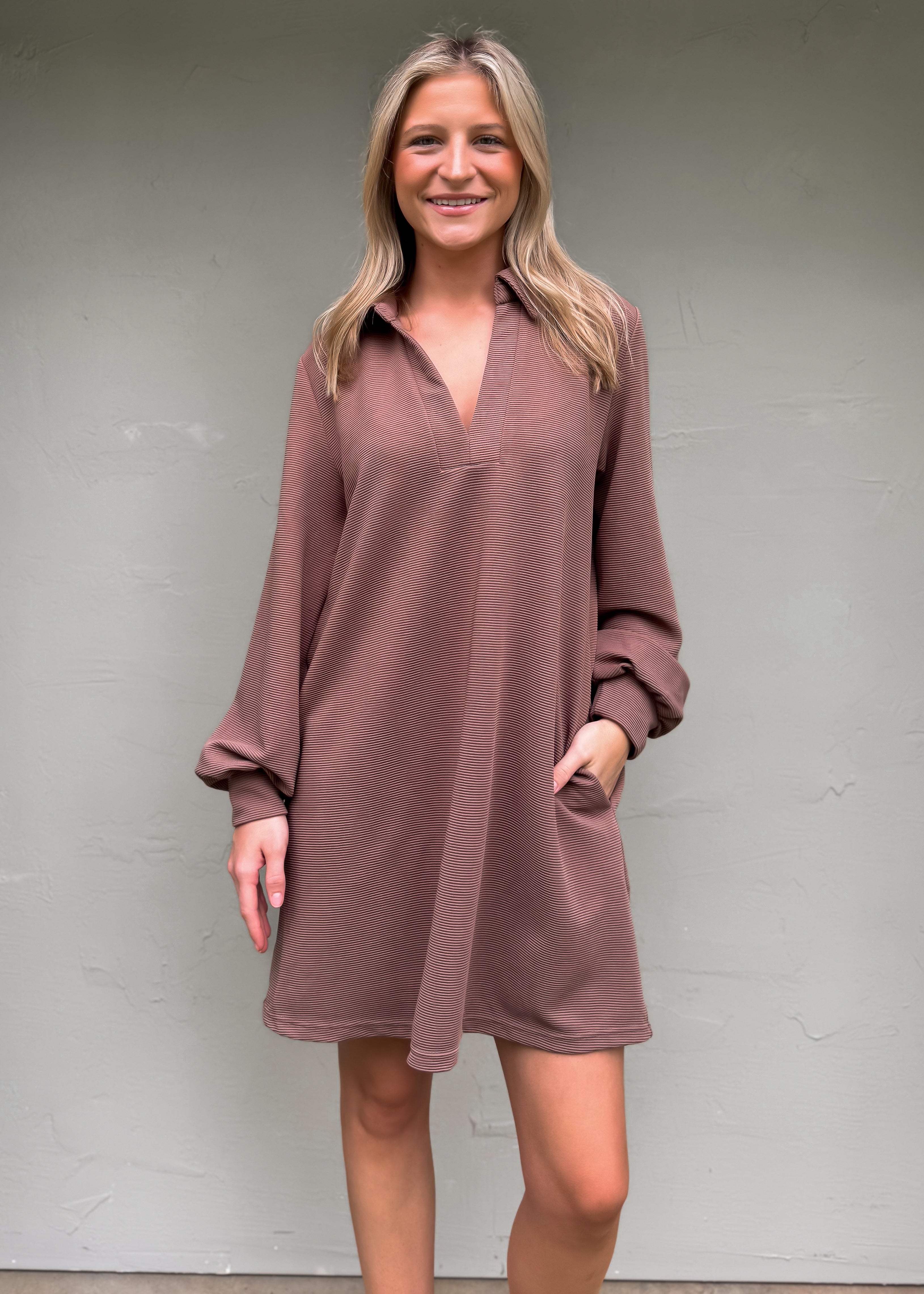 Collared Mini Dress, Mocha