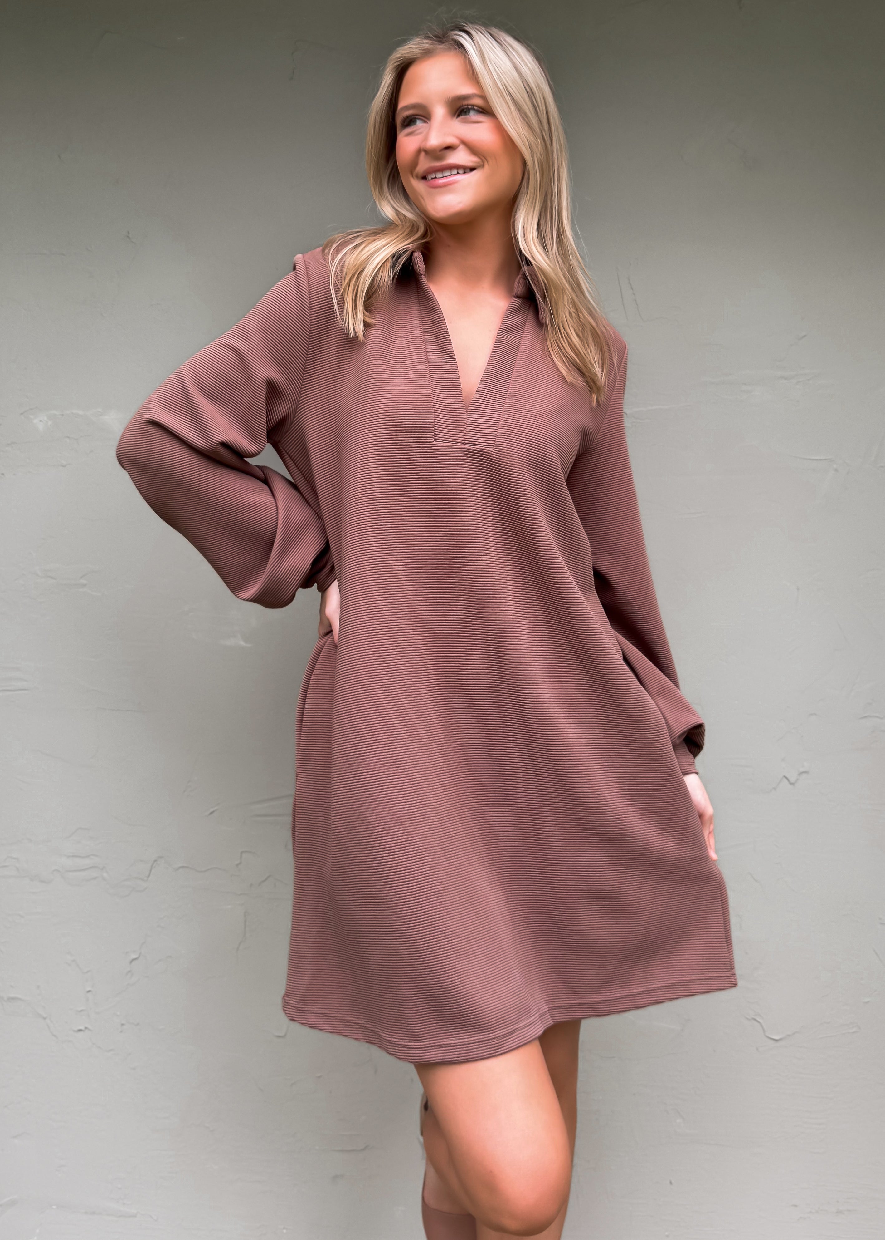 Collared Mini Dress, Mocha