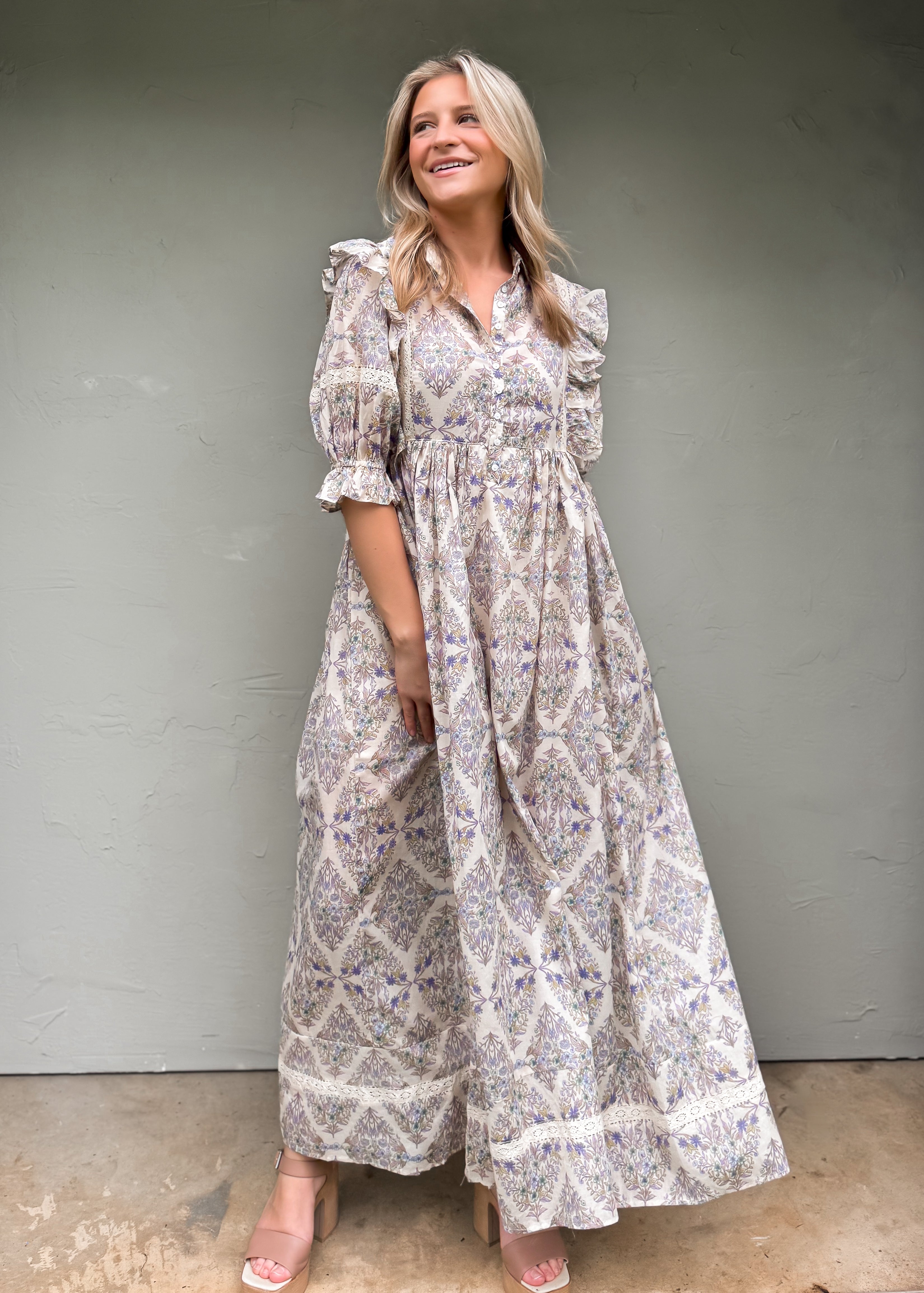 Karlie: Boho Floral Crochet Maxi Dress