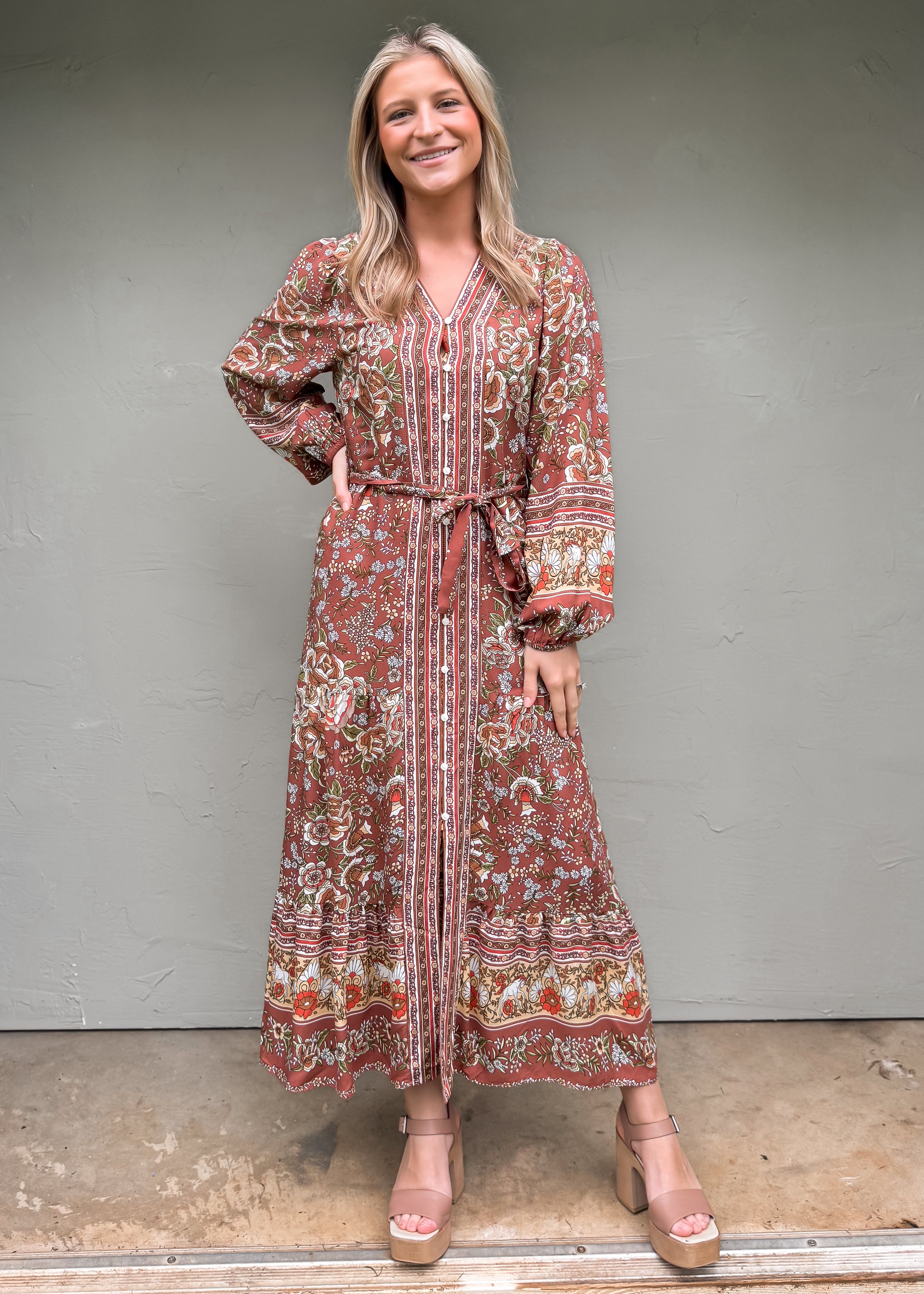 Camellia Floral Maxi Dress, Brown