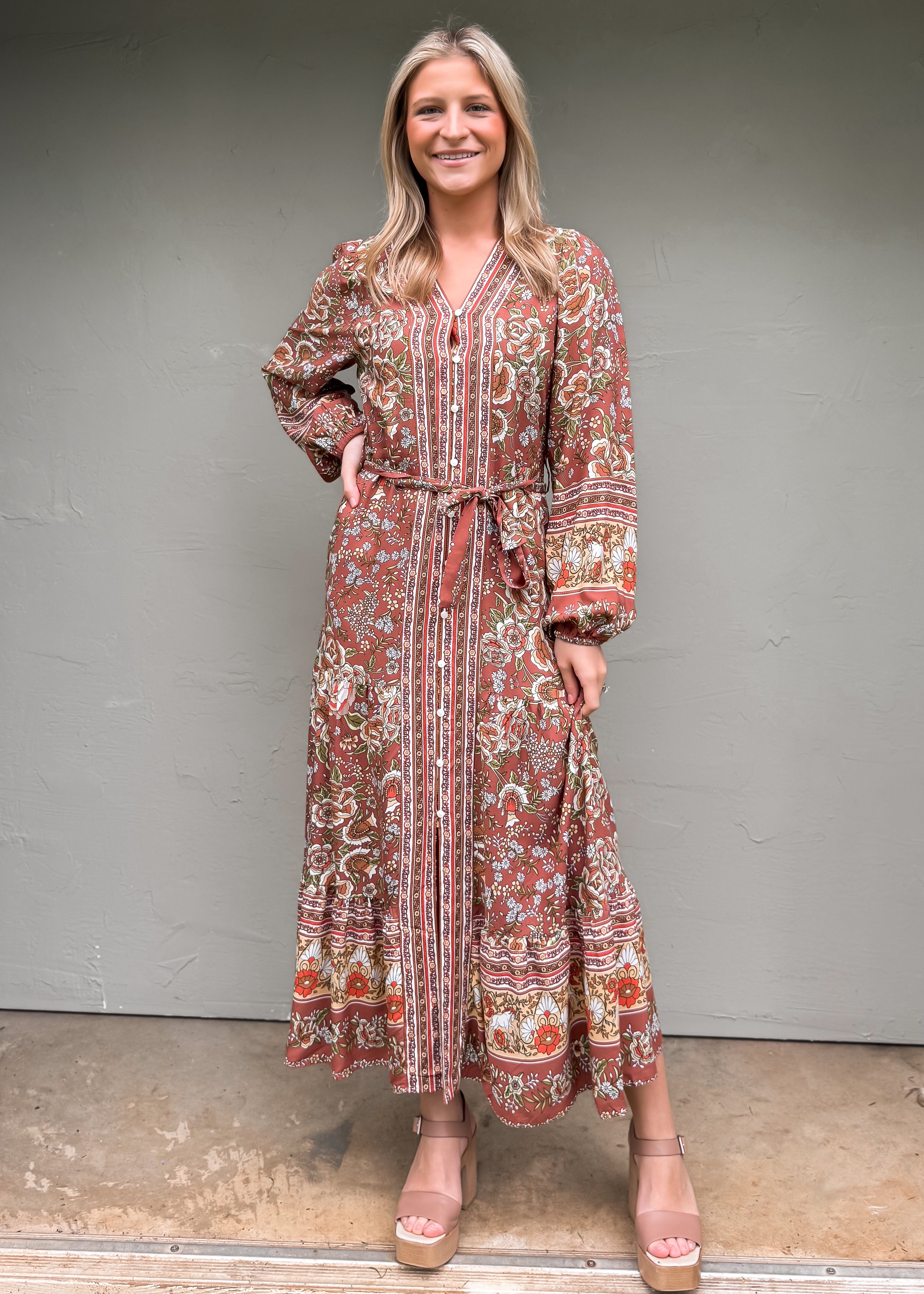 Camellia Floral Maxi Dress, Brown