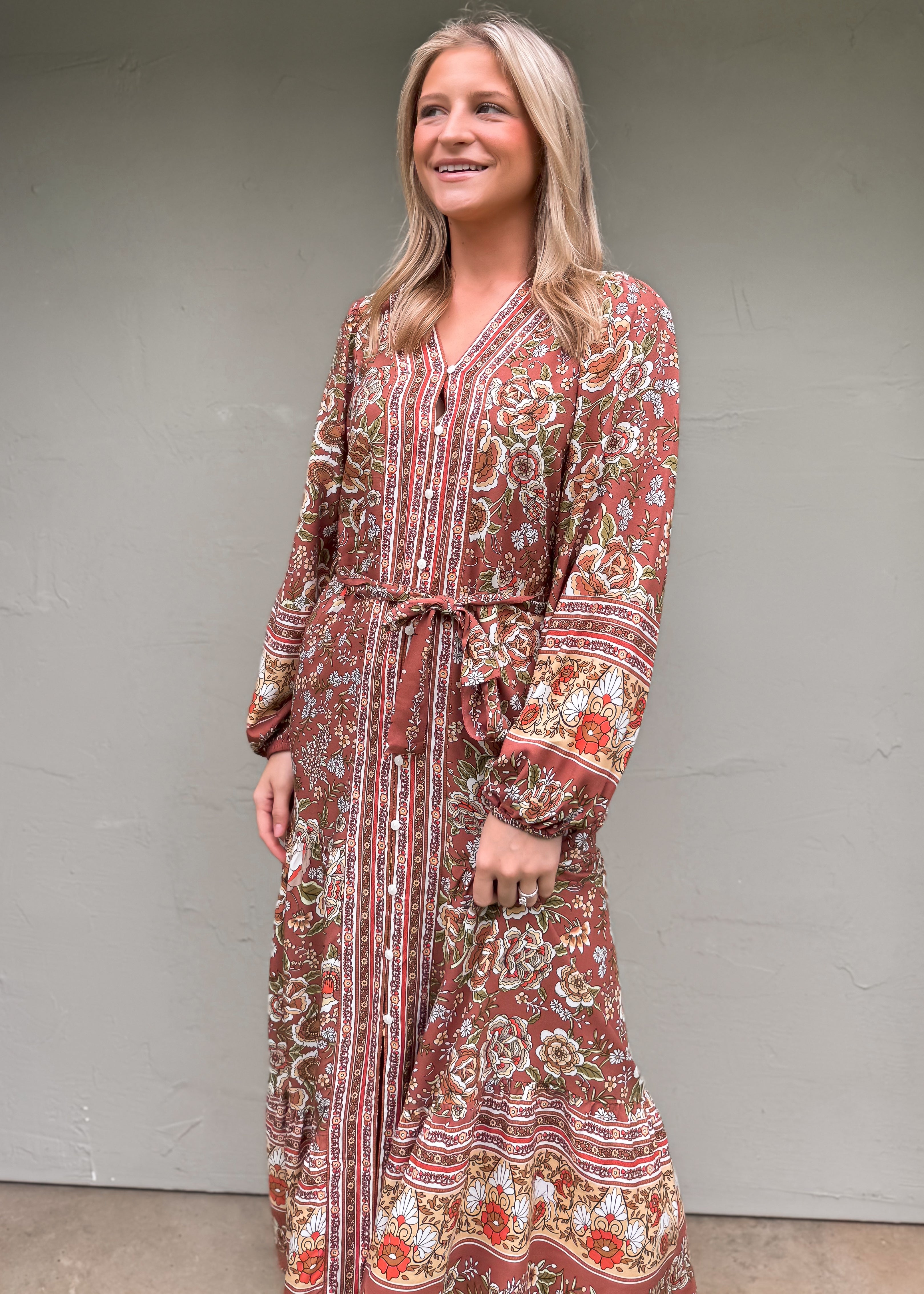 Camellia Floral Maxi Dress, Brown