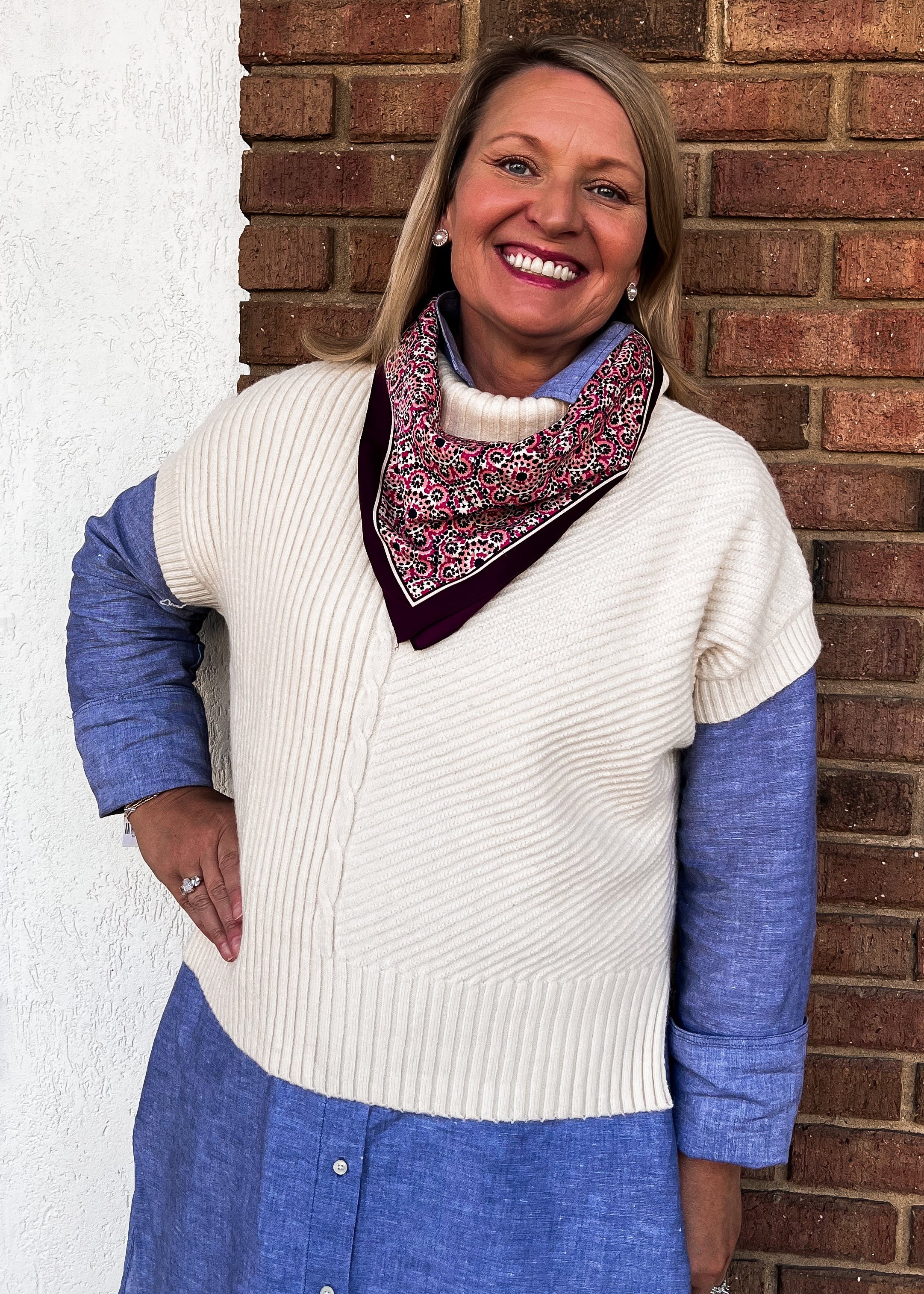 Cream Turtleneck Sweater Vest