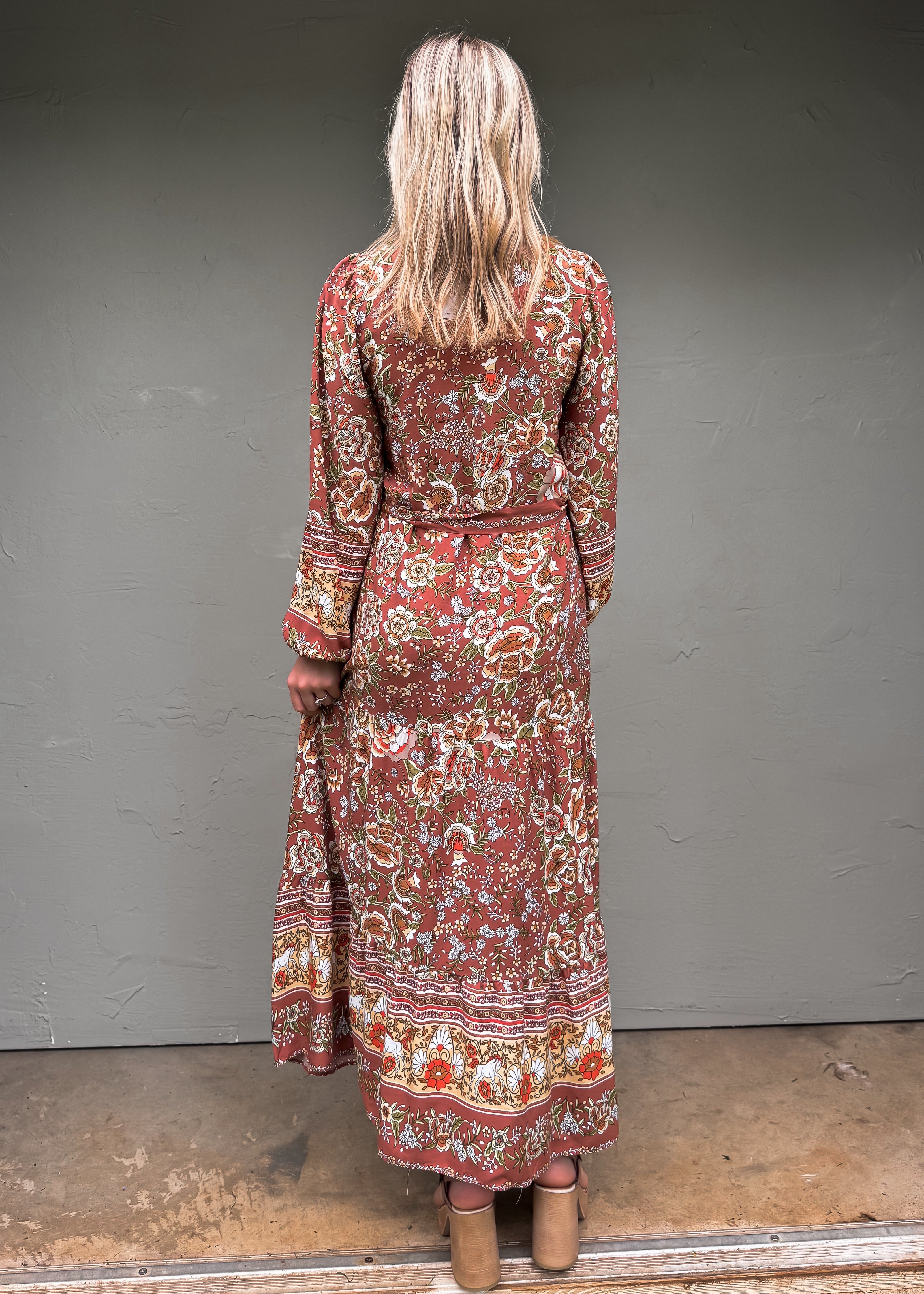 Camellia Floral Maxi Dress, Brown