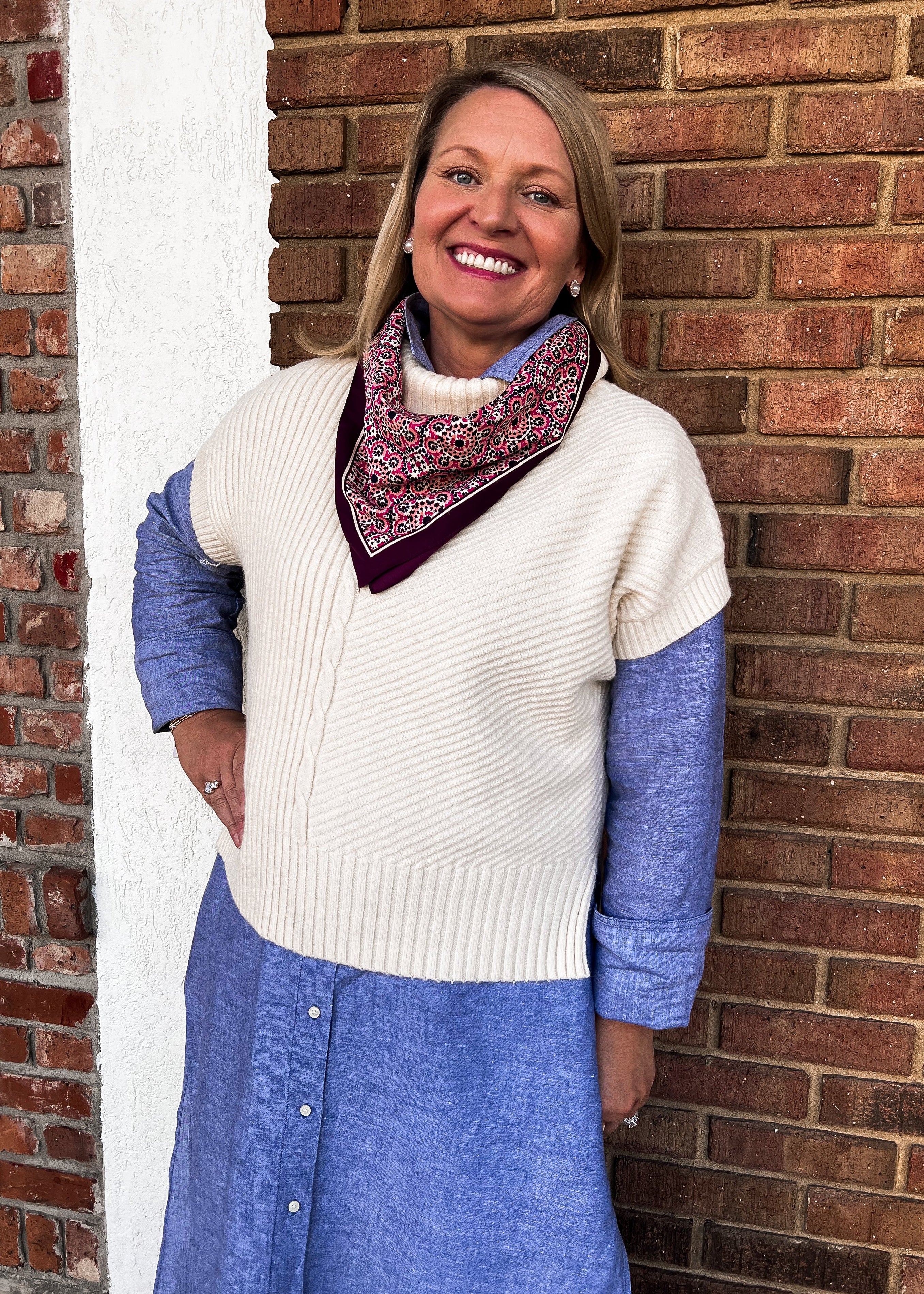 Cream Turtleneck Sweater Vest