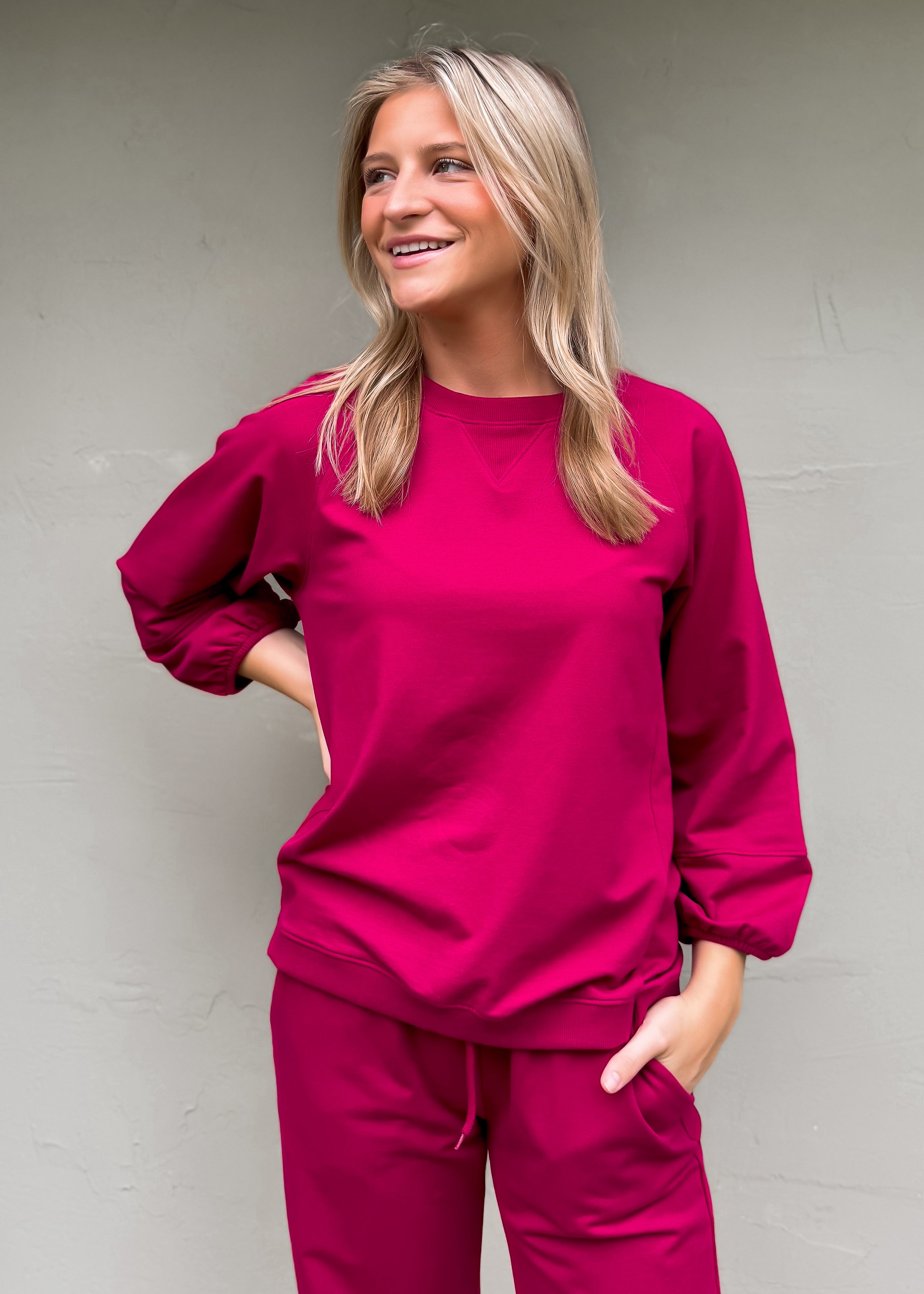 Another Love: Bryce Raglan Sweatshirt, Ruby Pink