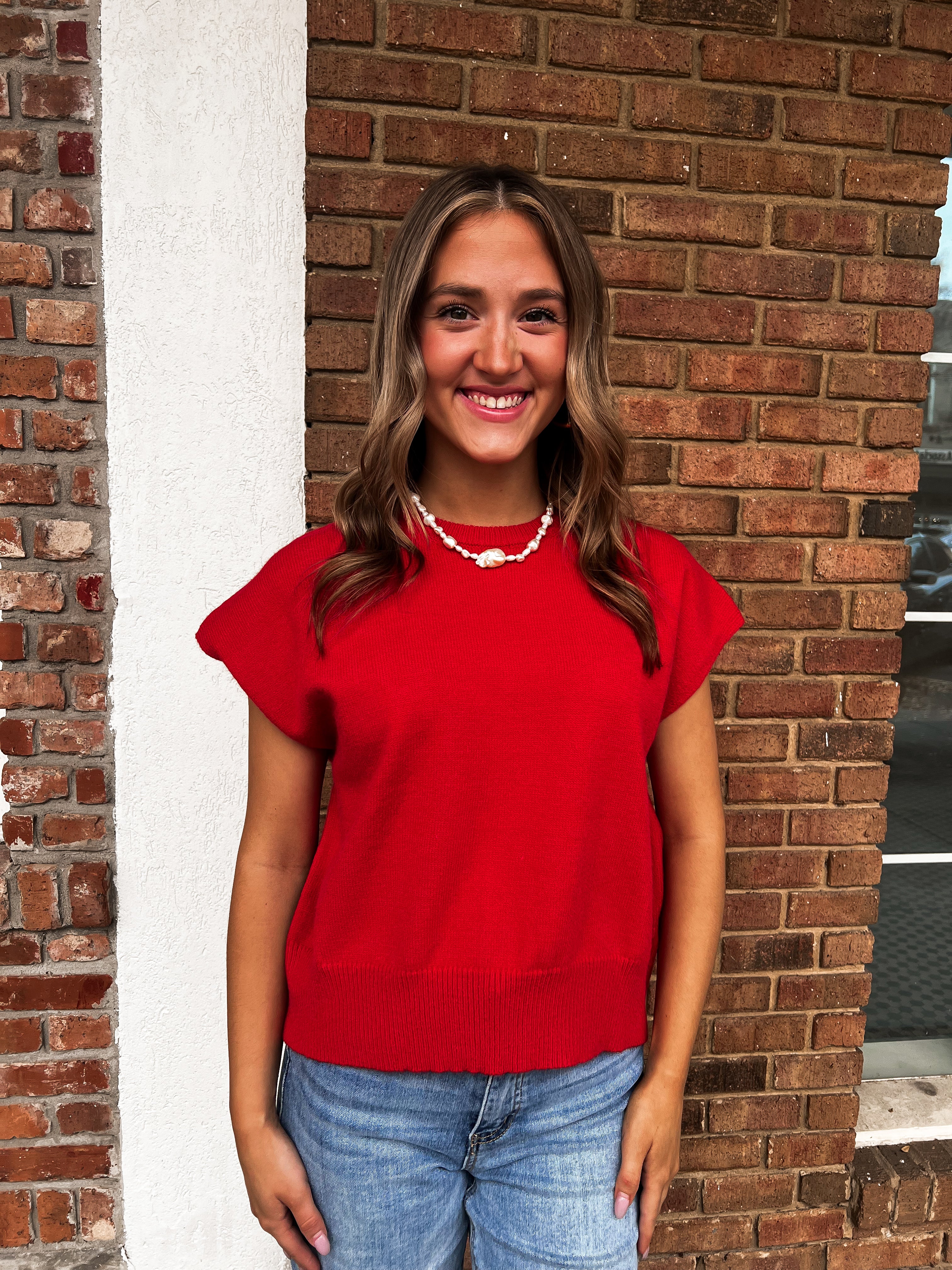 NEW COLOR: Sallie Cap Sleeve Sweater - Red