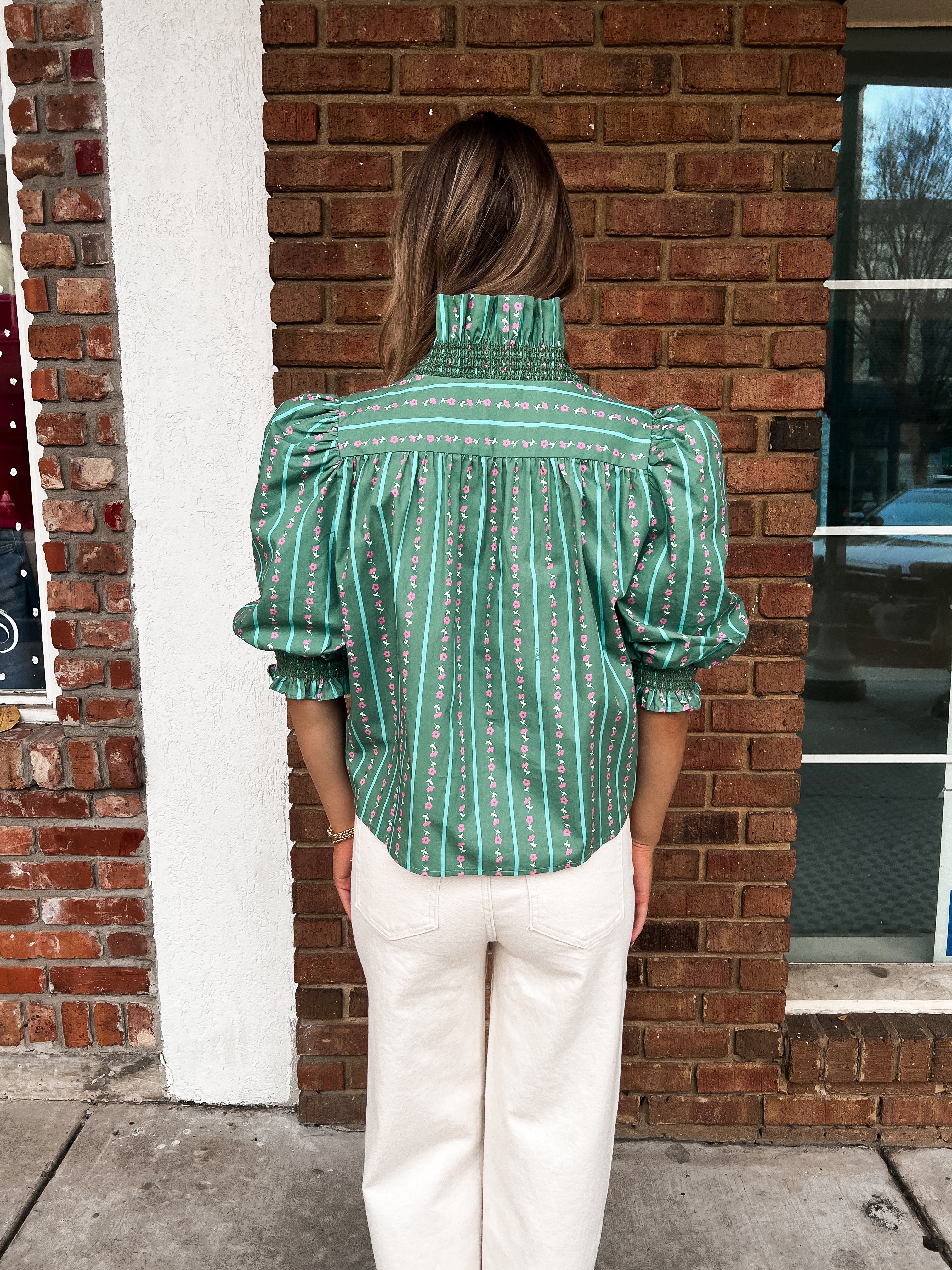 Karlie: Floral Ditzy Stripe Ruffle Top