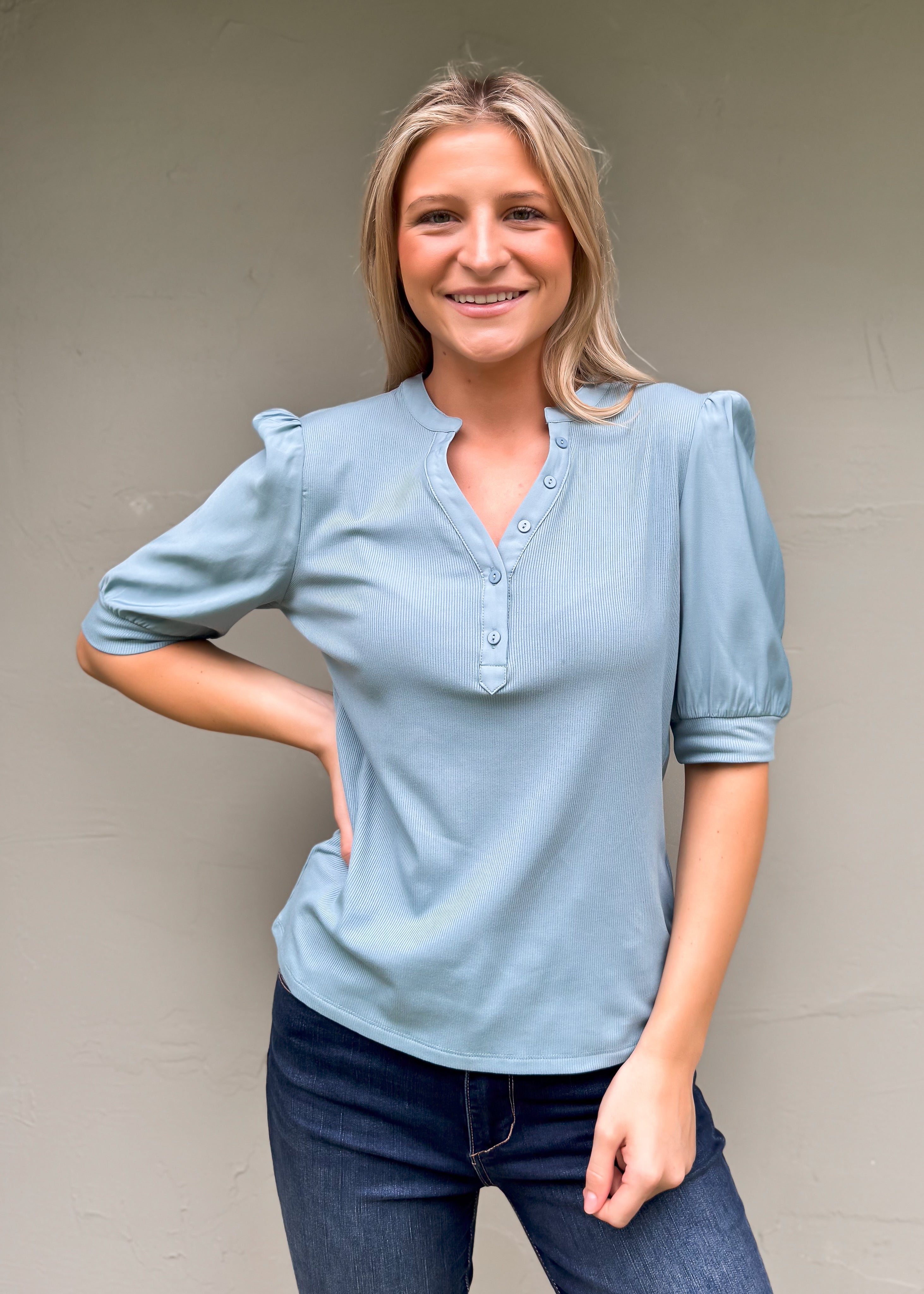 Another Love: Tanner Henley Top, Slate Blue