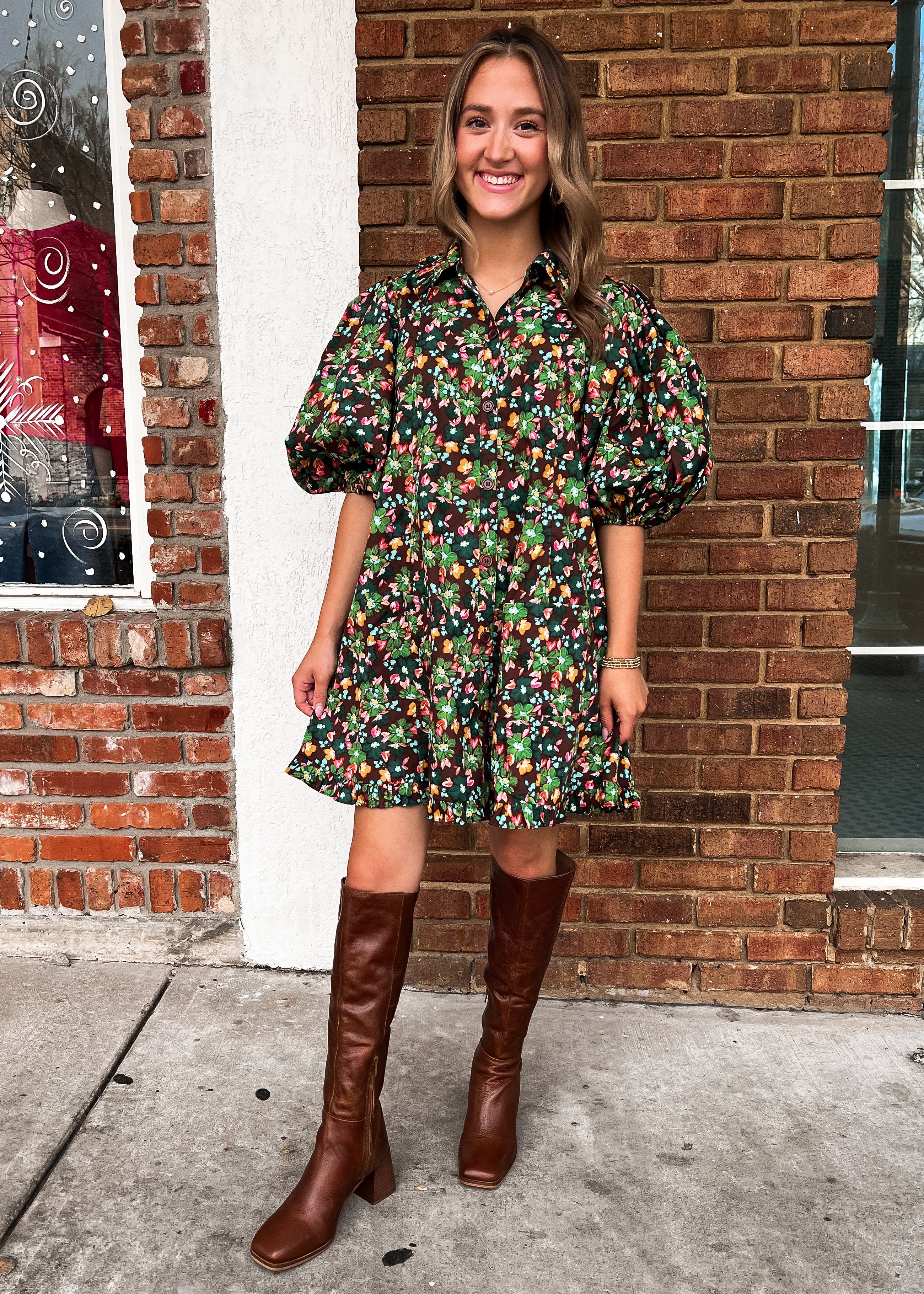 Karlie: Brecken Brown Ruffle Dress