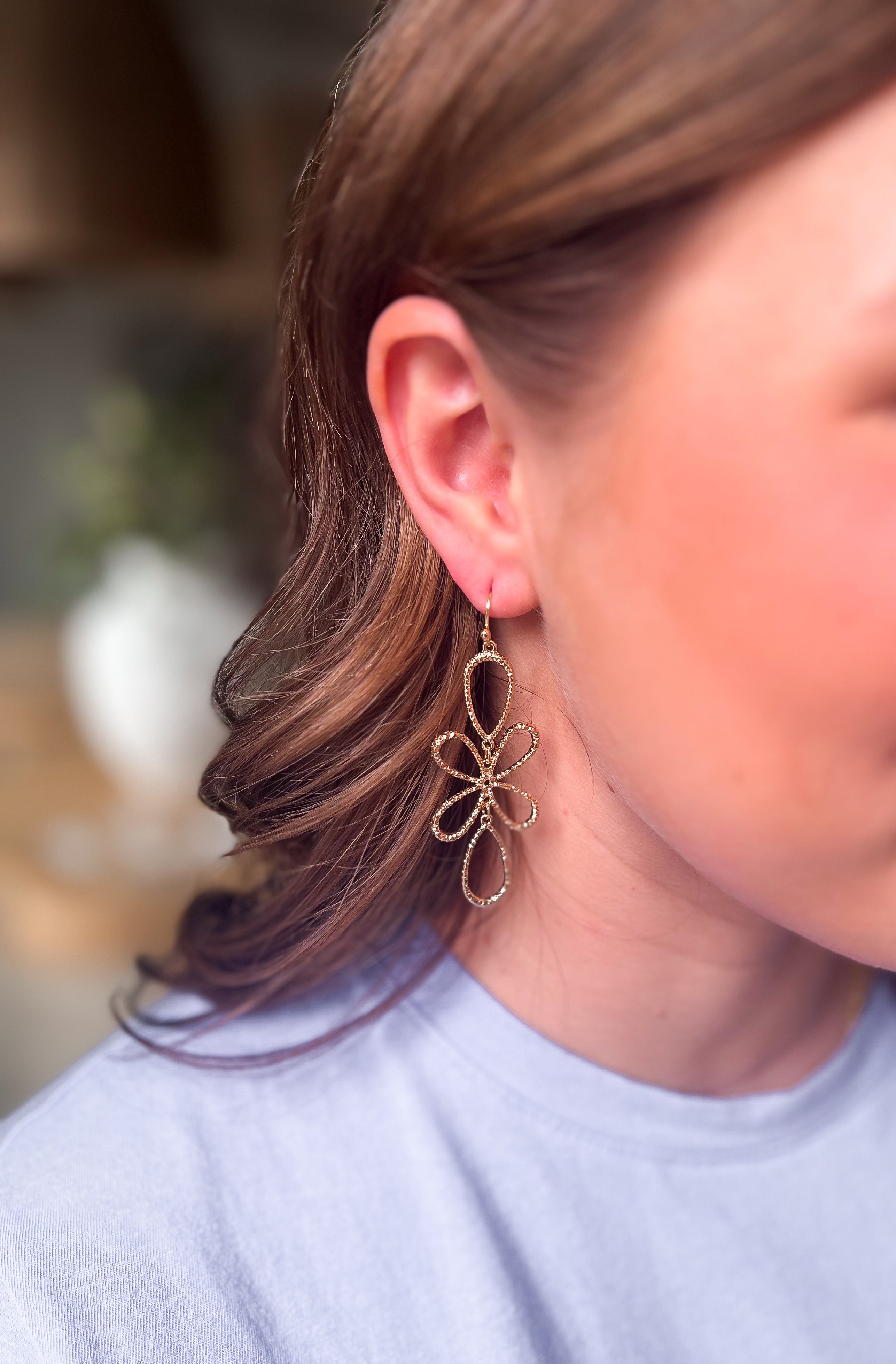 Gold Flower Drop Earring