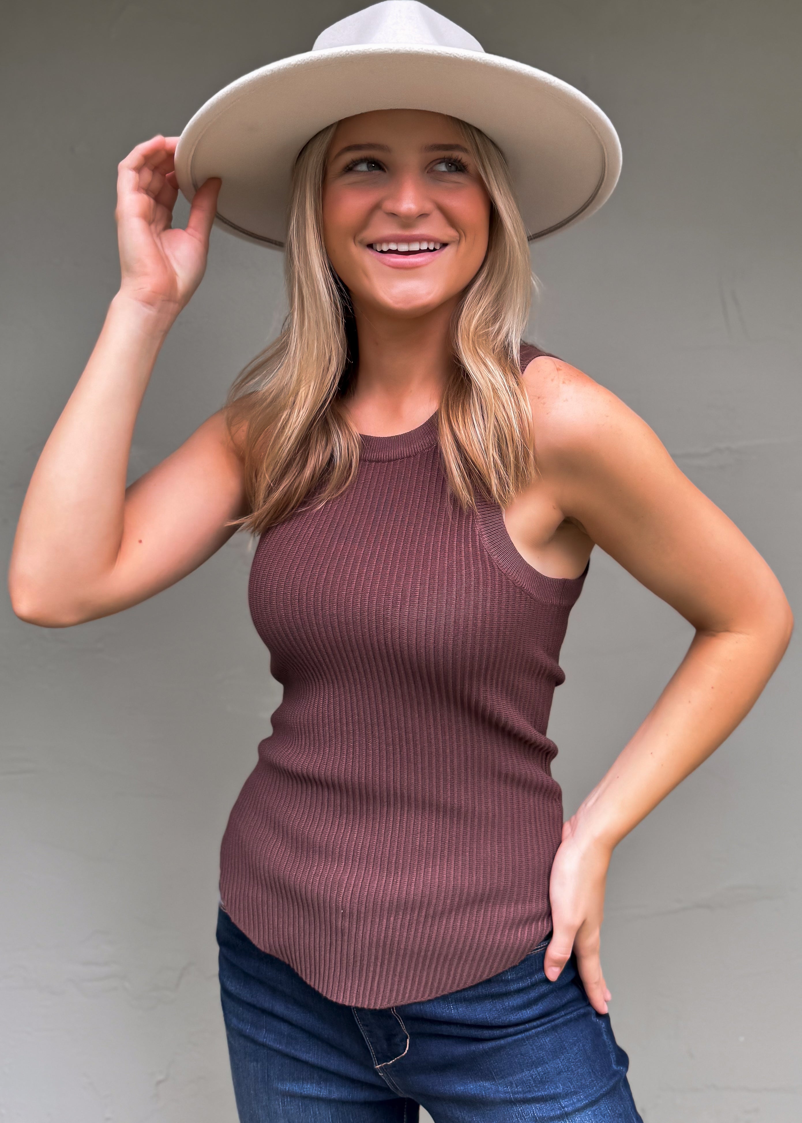 Another Love: Cora Sleeveless Sweater Tank, Hickory