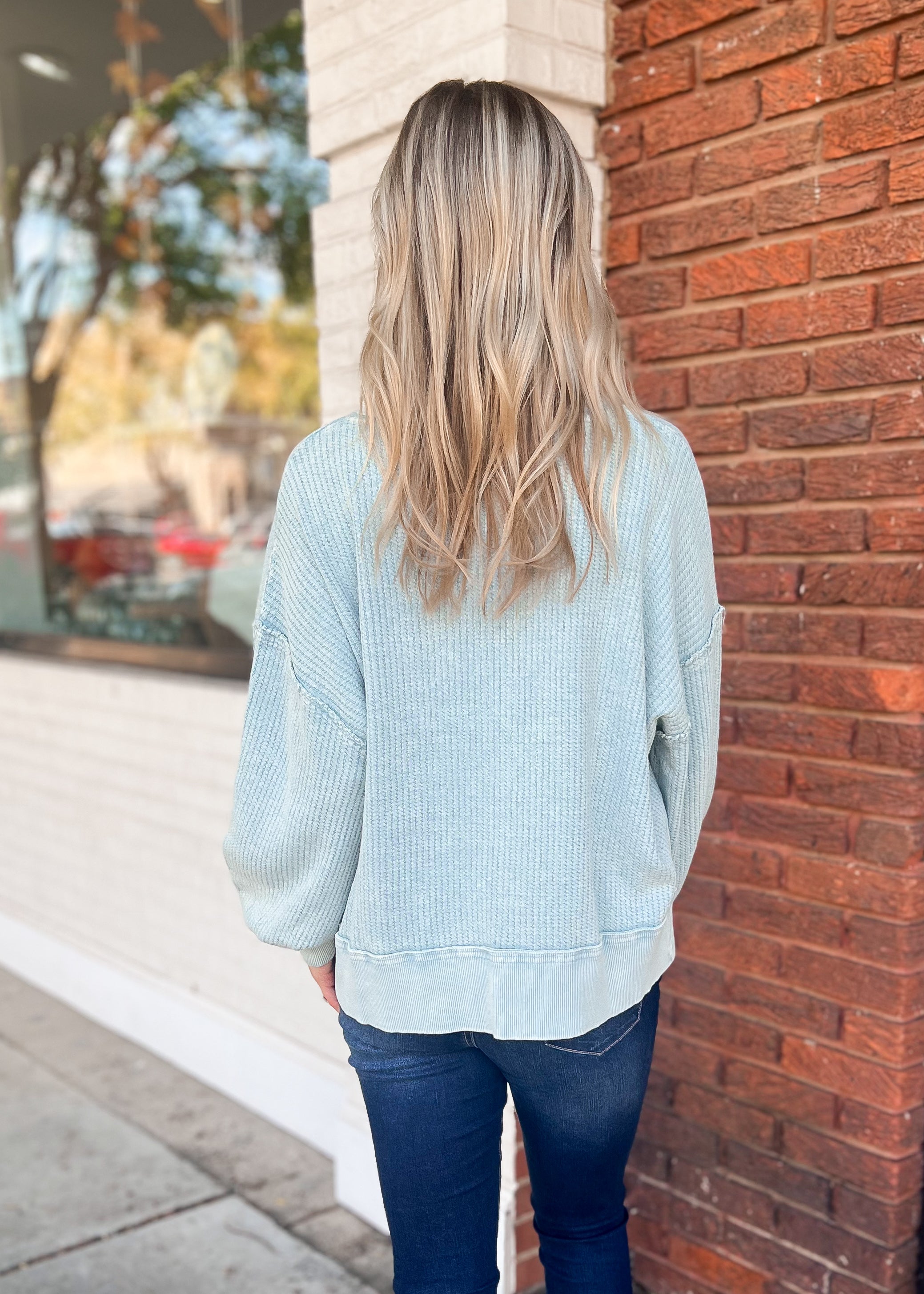 LaBiz: Ella Mineral Wash Pullover, Vintage Blue