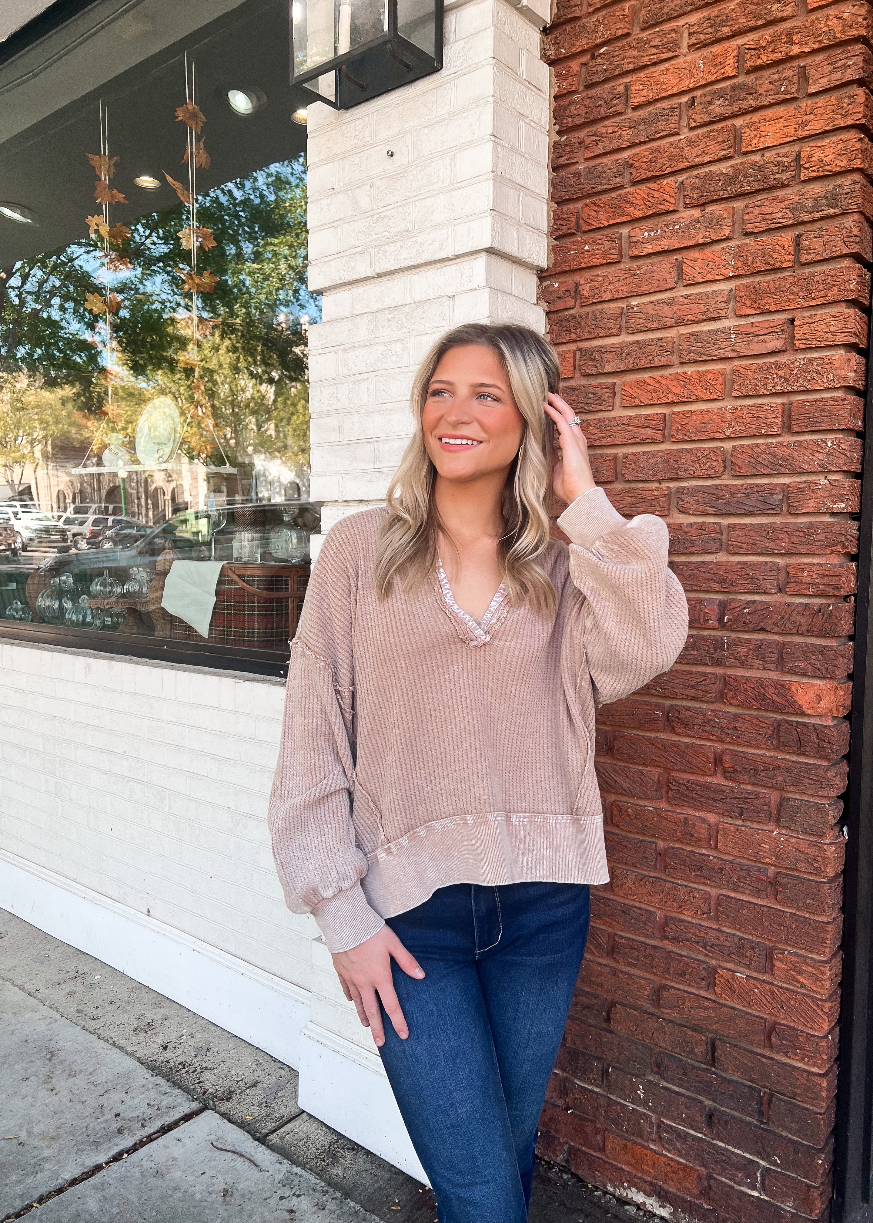 LaBiz: Ella Mineral Wash Pullover, Taupe