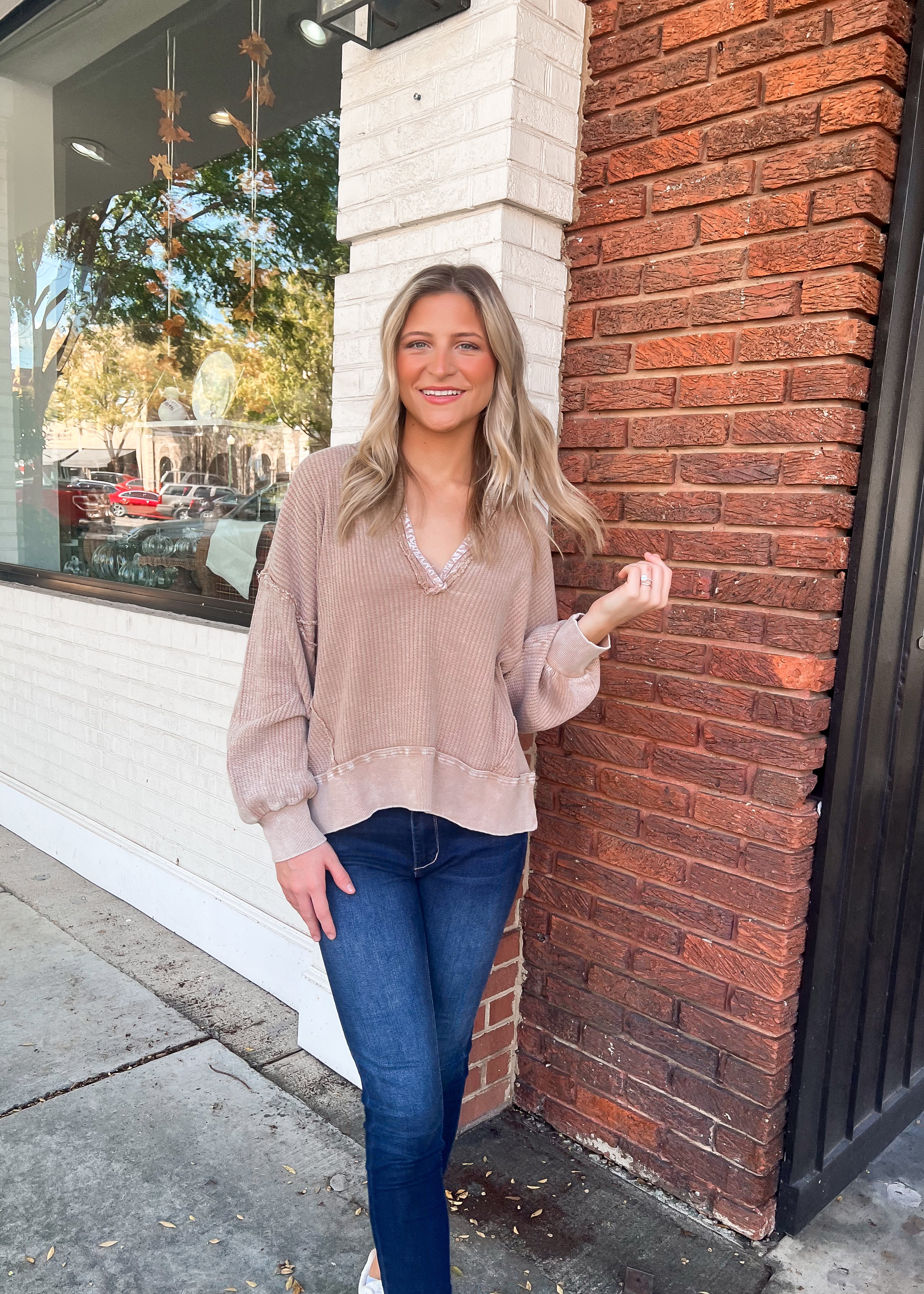 LaBiz: Ella Mineral Wash Pullover, Taupe