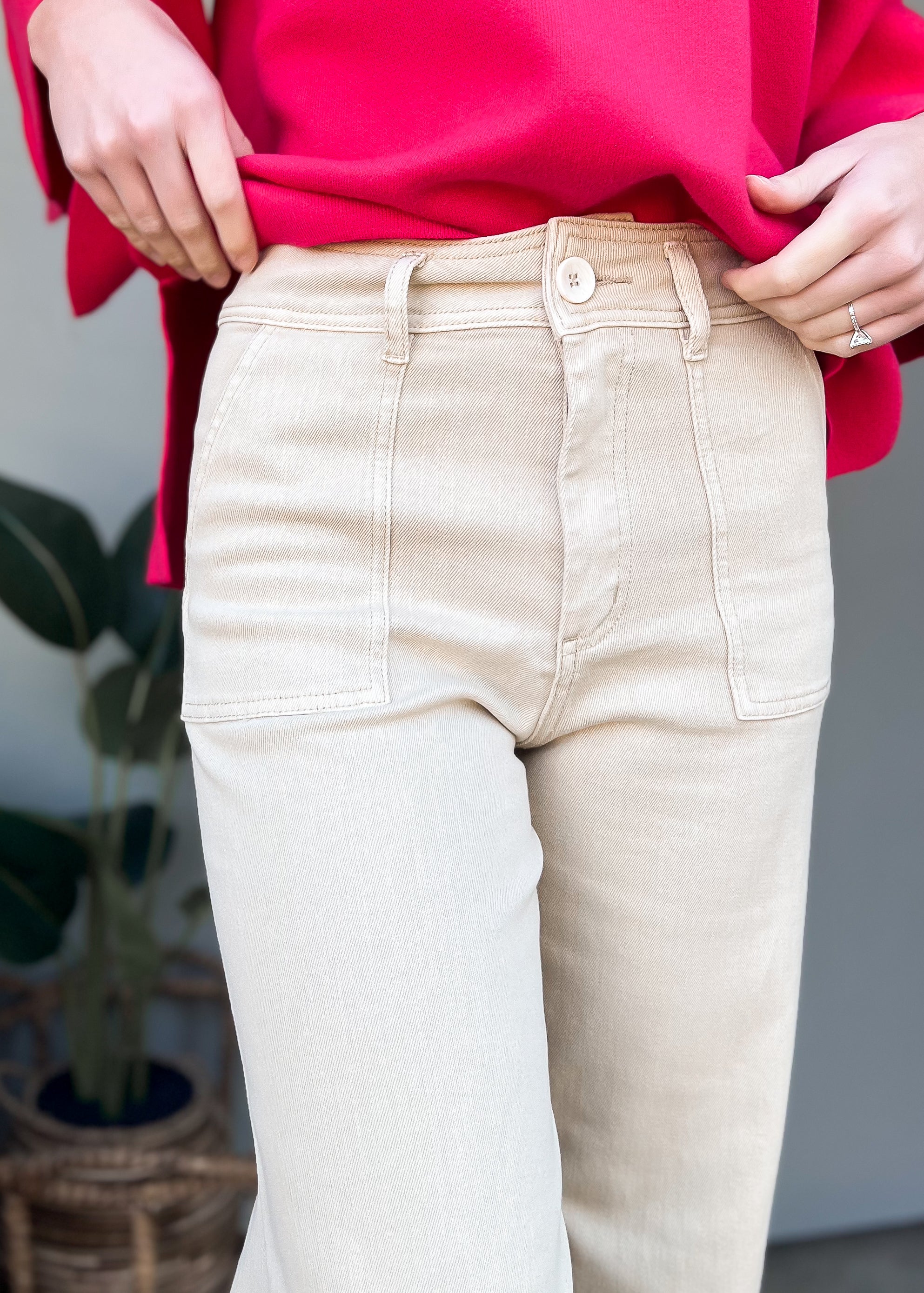NEW COLOR: Straight Wide Leg Pants with Front Pockets, Beige