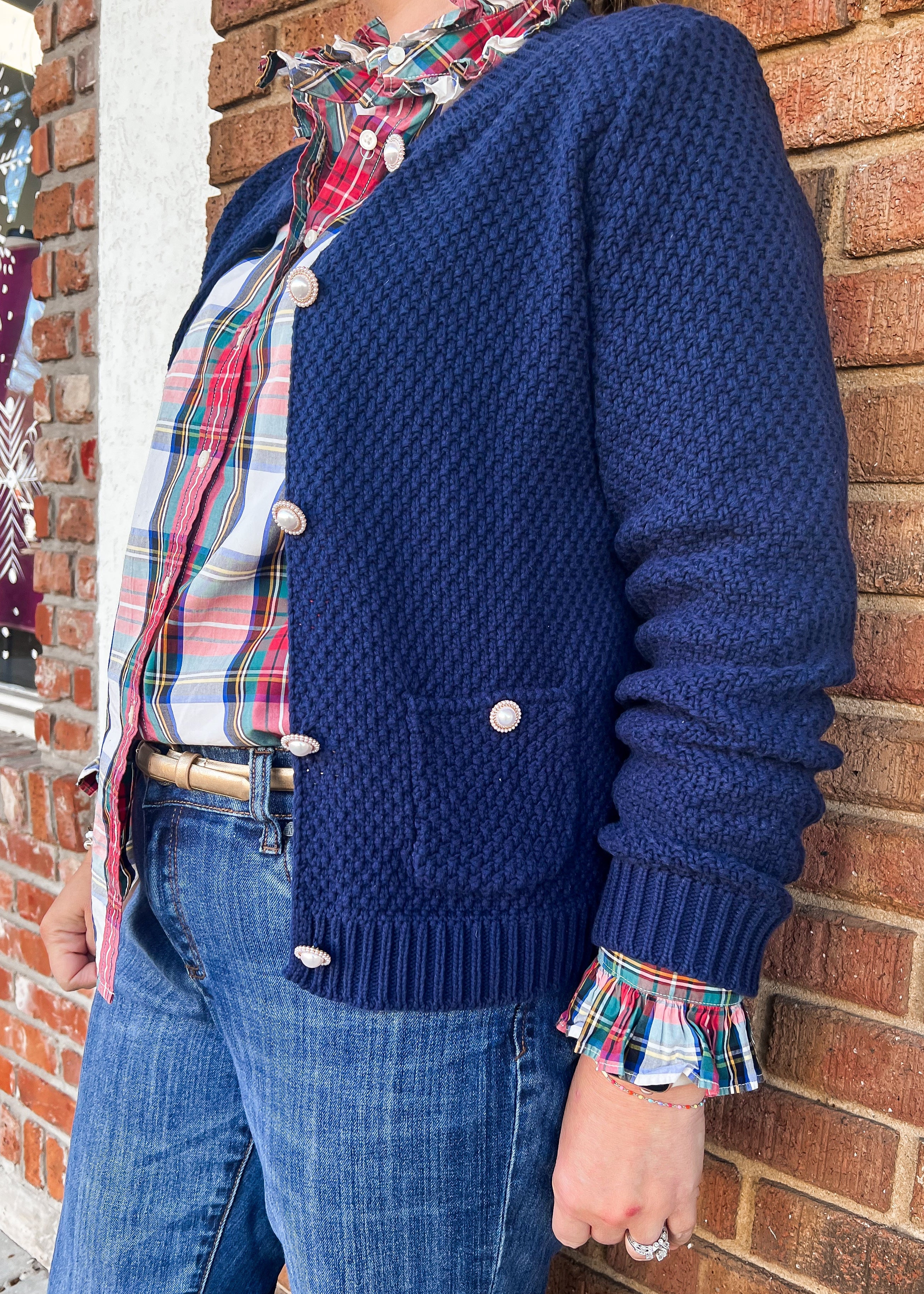 Callie Navy Pearl Button Cardigan