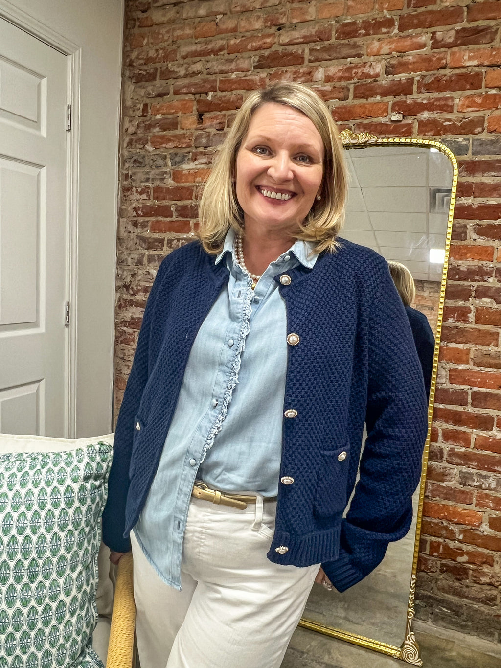 Callie Navy Pearl Button Cardigan Large