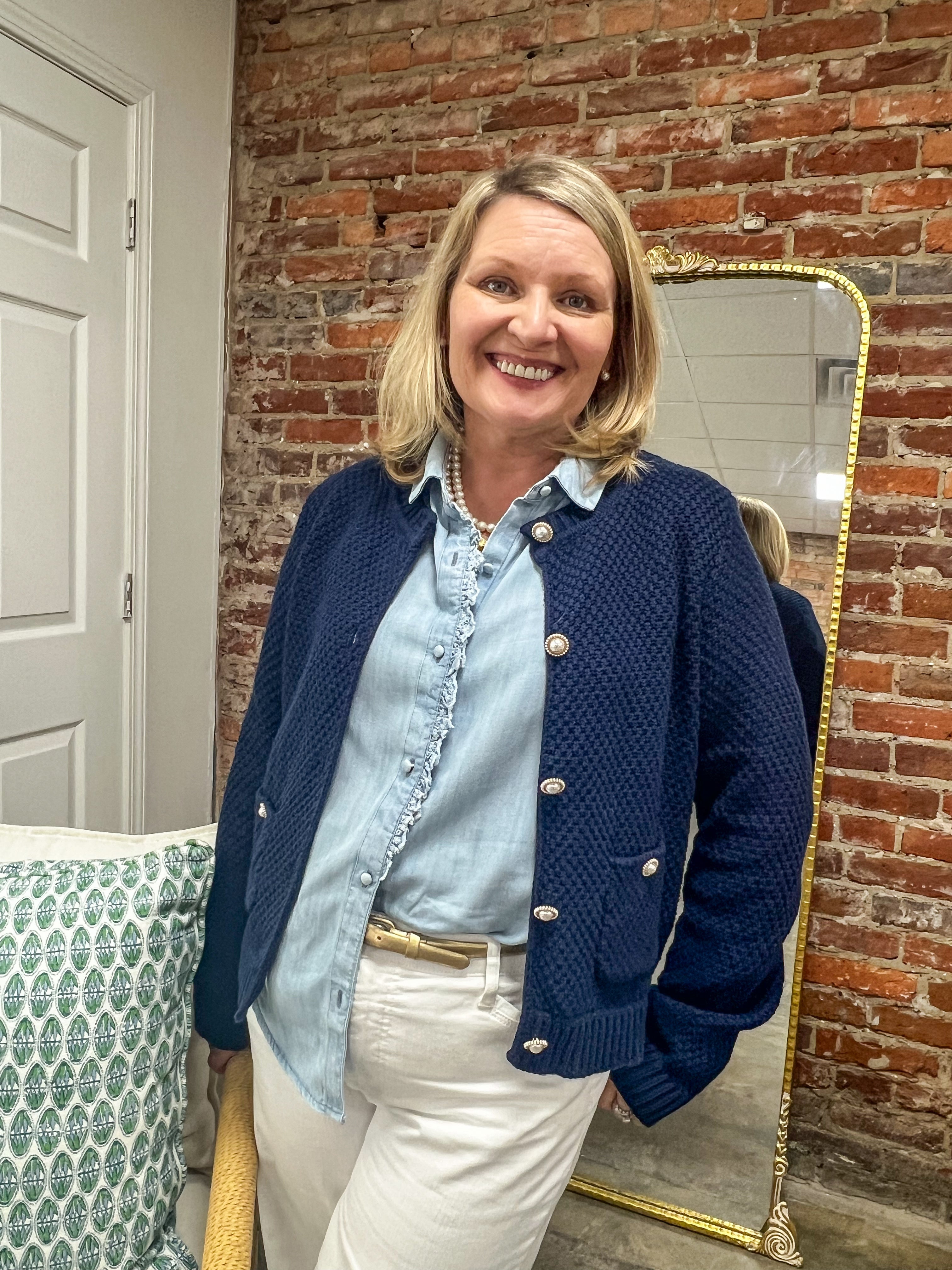 Callie Navy Pearl Button Cardigan