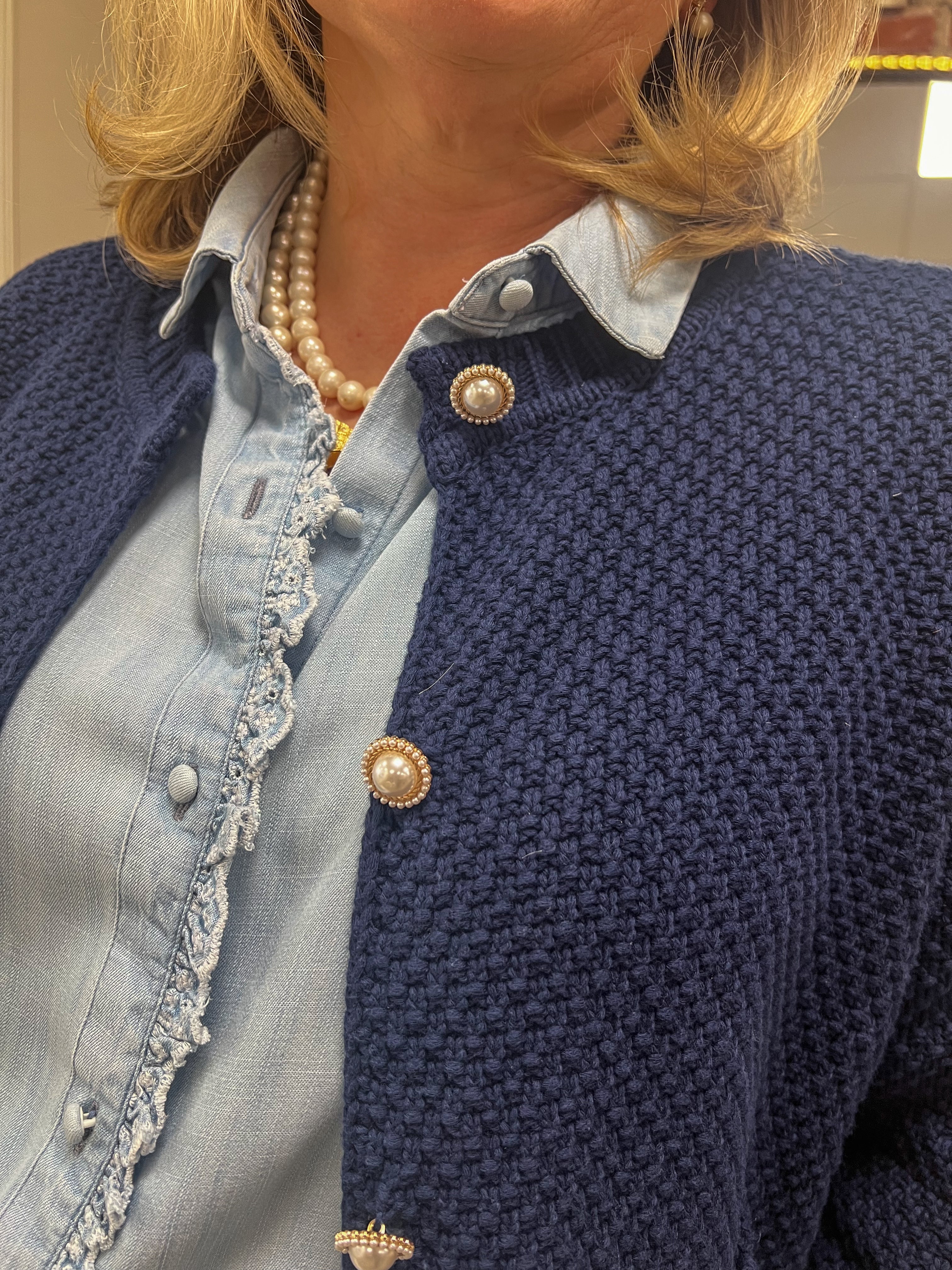 Callie Navy Pearl Button Cardigan
