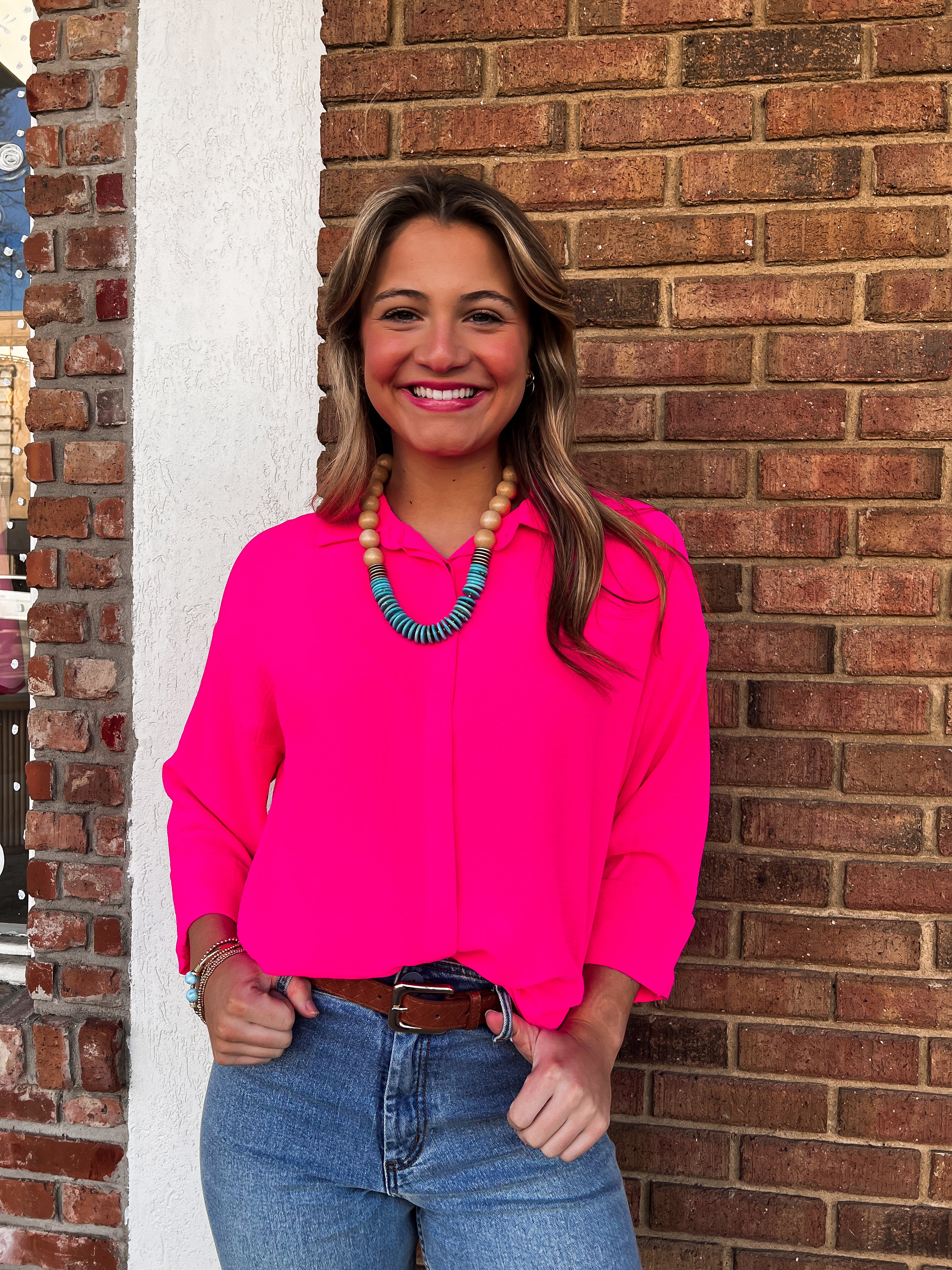 Peri Pink Button Down Top