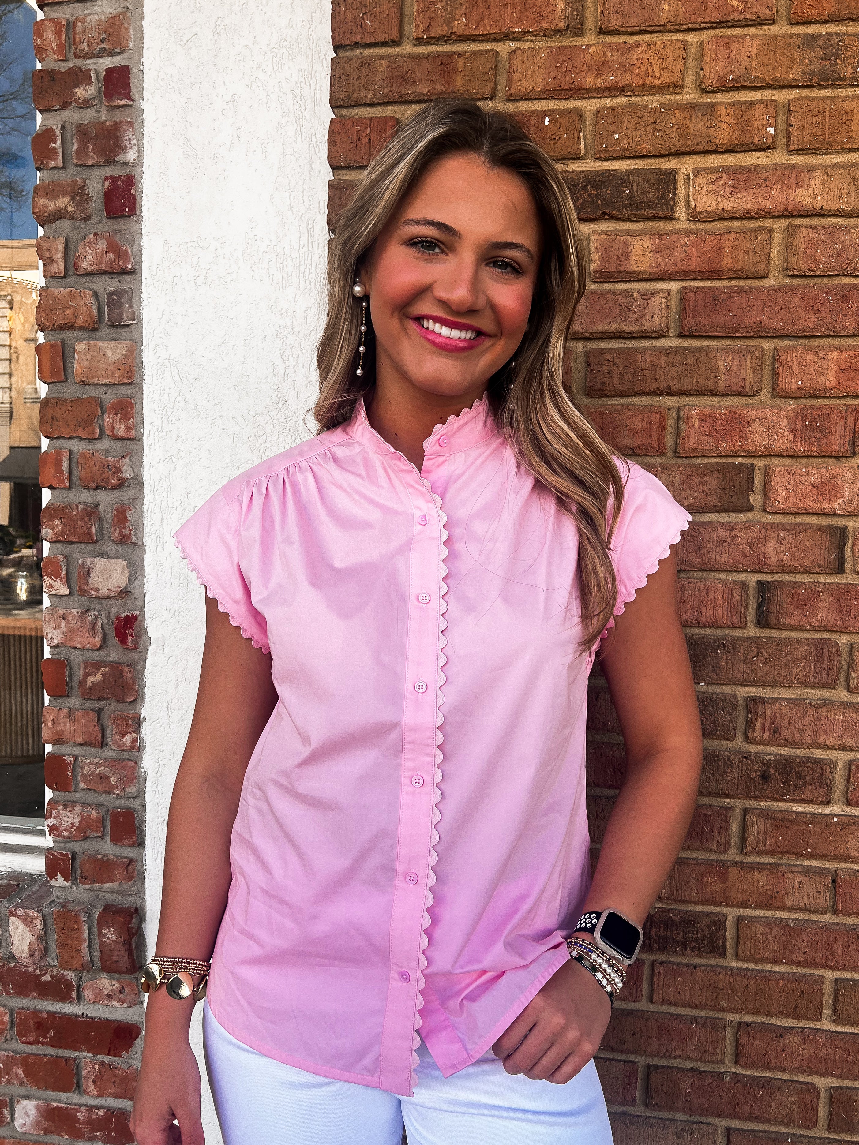 English Factory: Remmie Pink Button Down Top