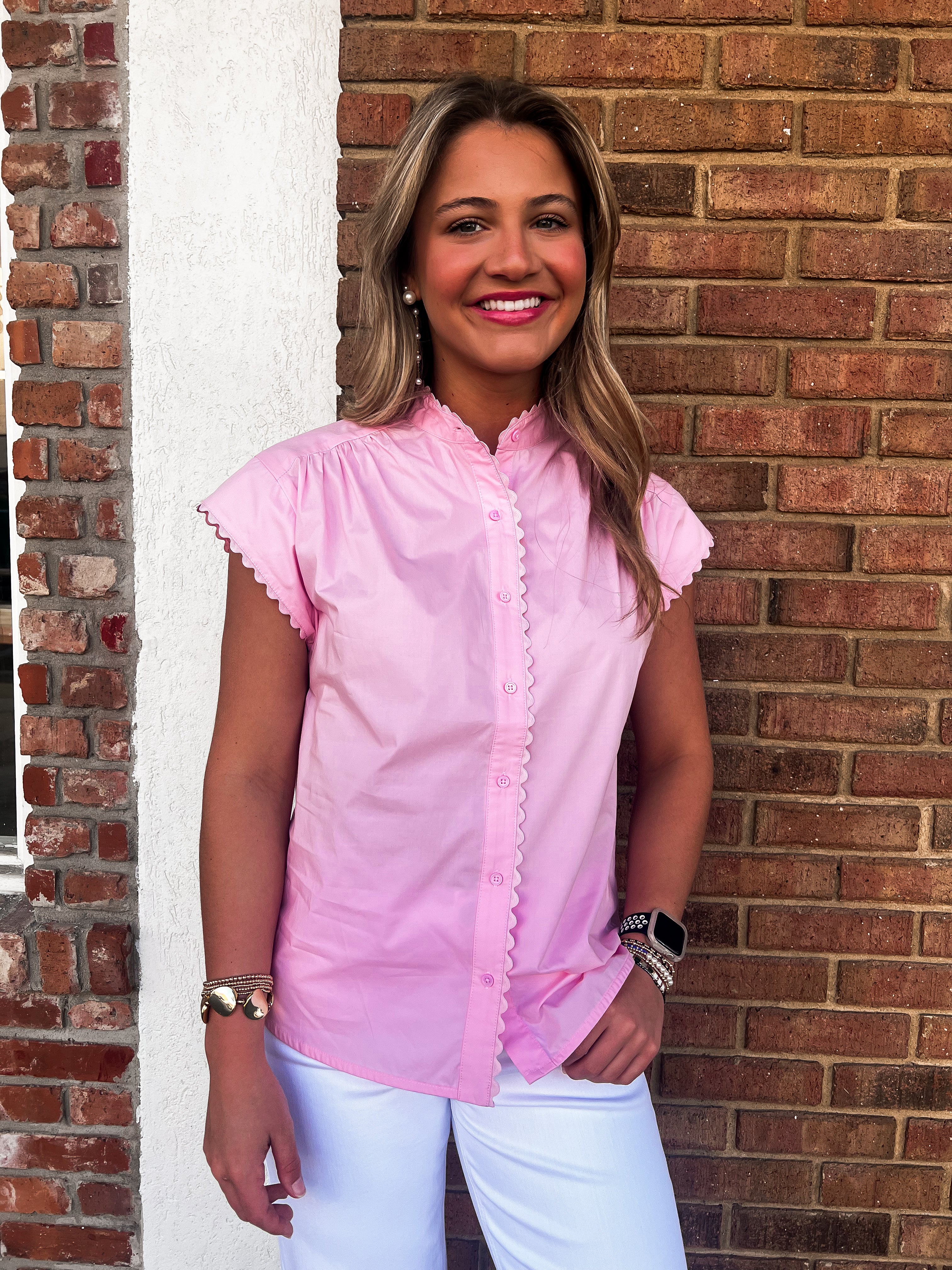 English Factory: Remmie Pink Button Down Top
