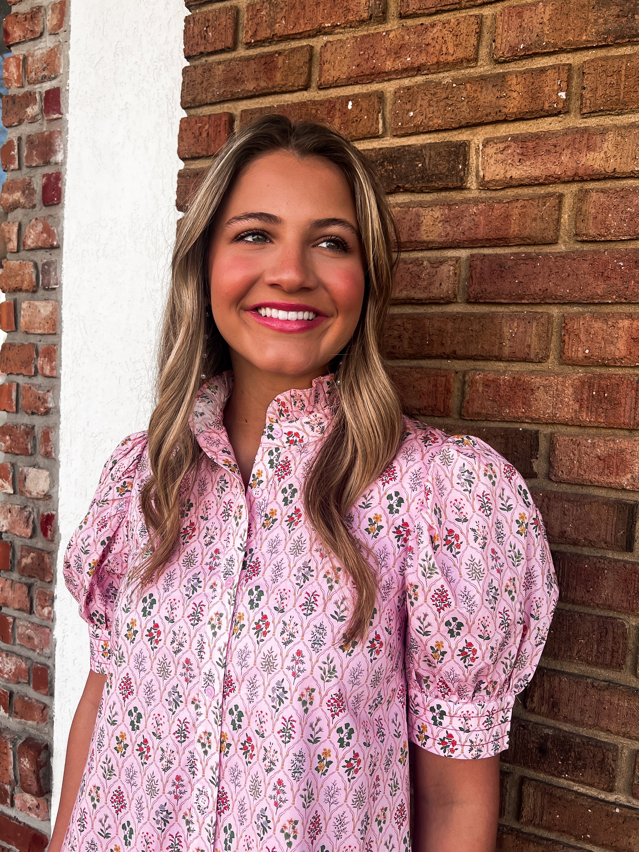 Ann Pink Floral Button Down Maxi Dress