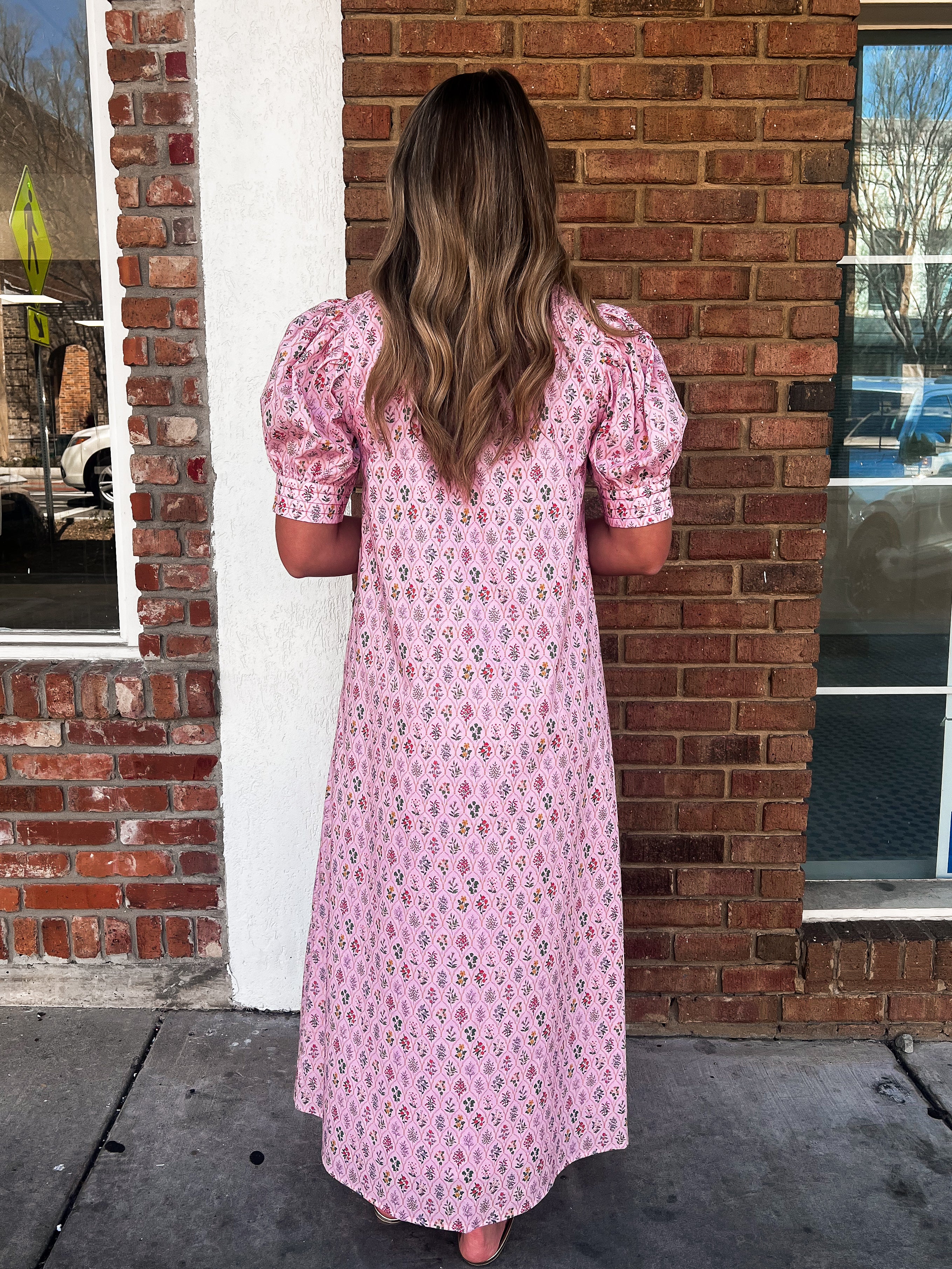 Ann Pink Floral Button Down Maxi Dress