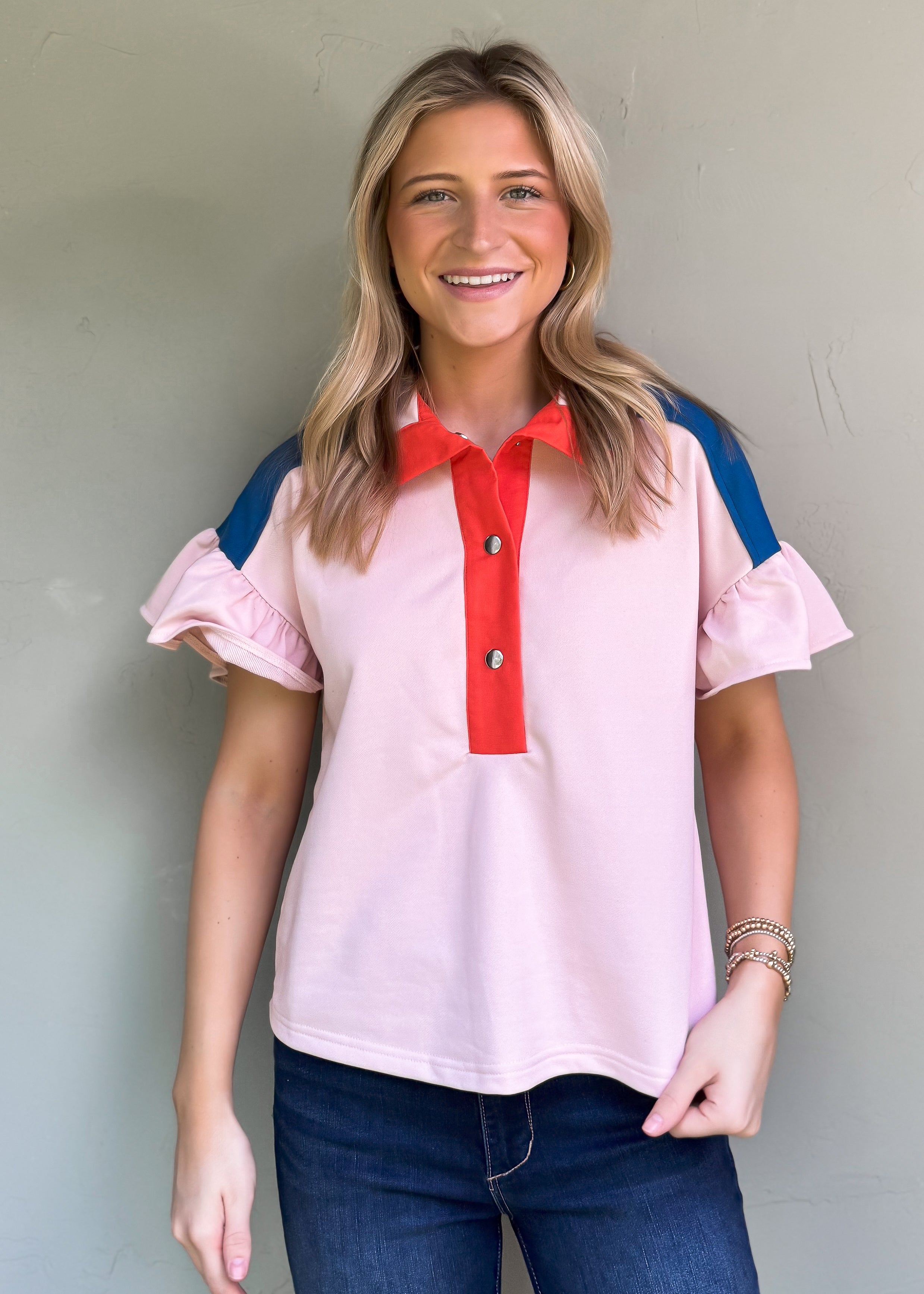 NEW COLOR: Color Block French Terry Top, Pink