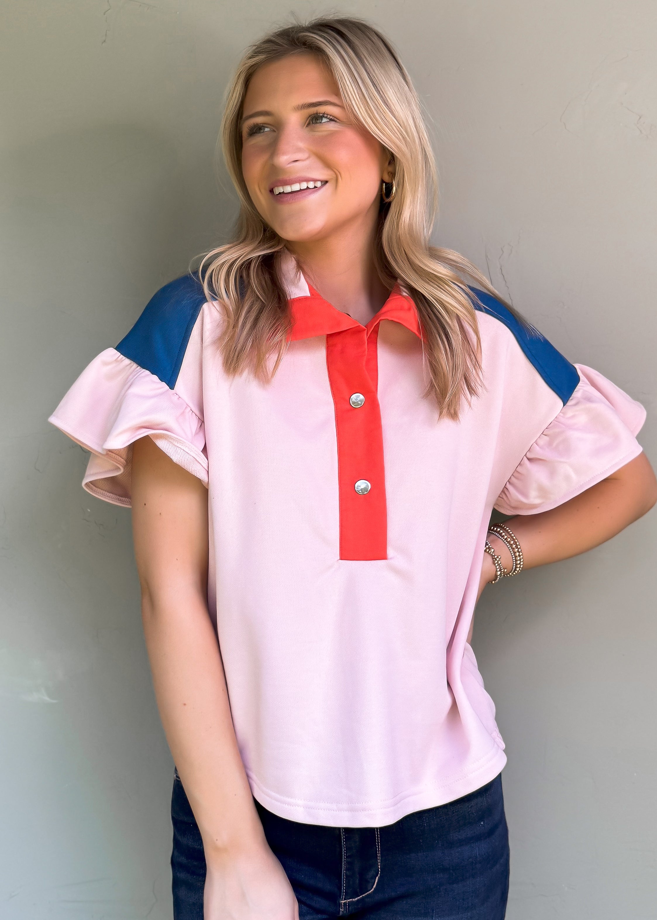 NEW COLOR: Color Block French Terry Top, Pink