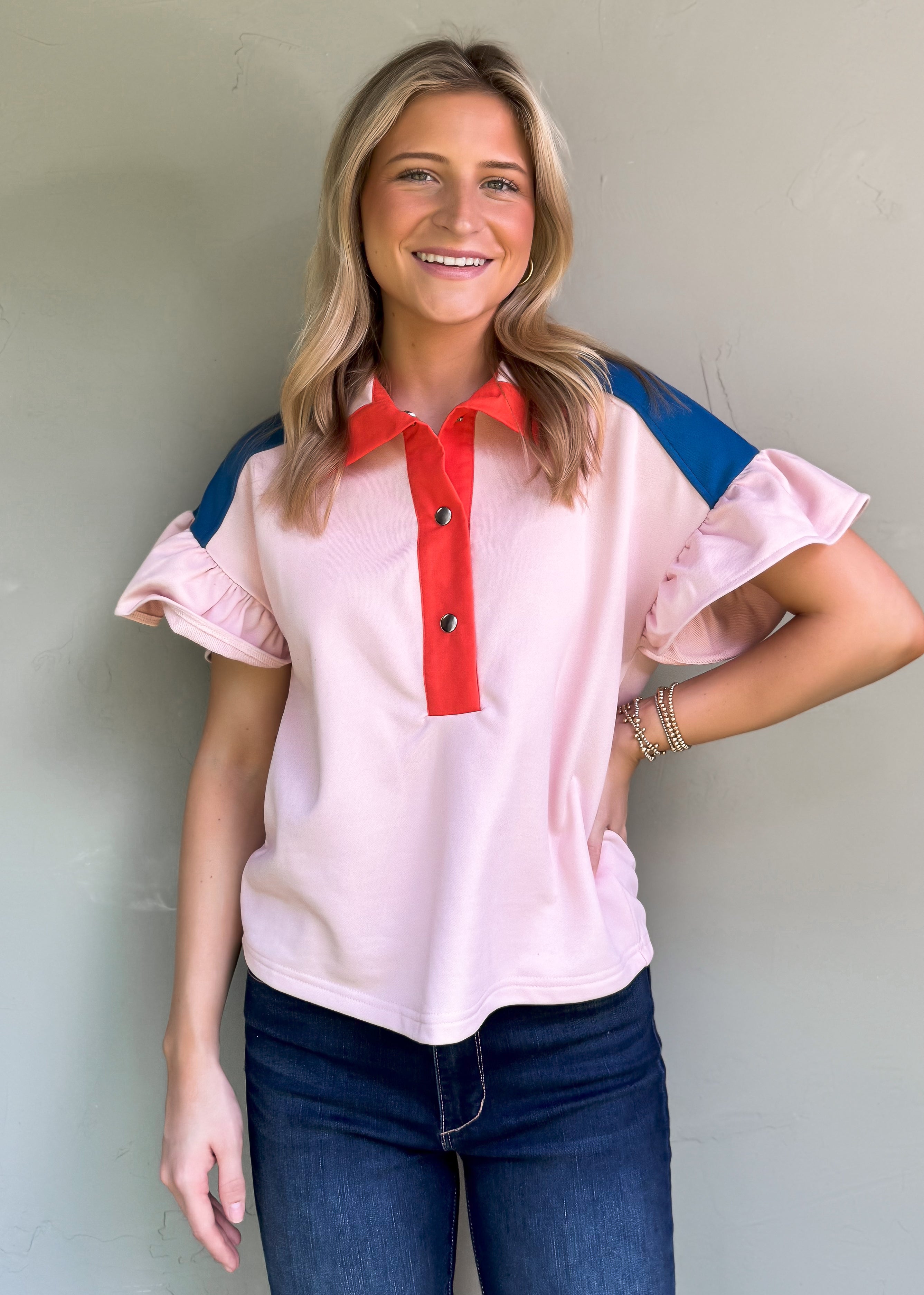 NEW COLOR: Color Block French Terry Top, Pink