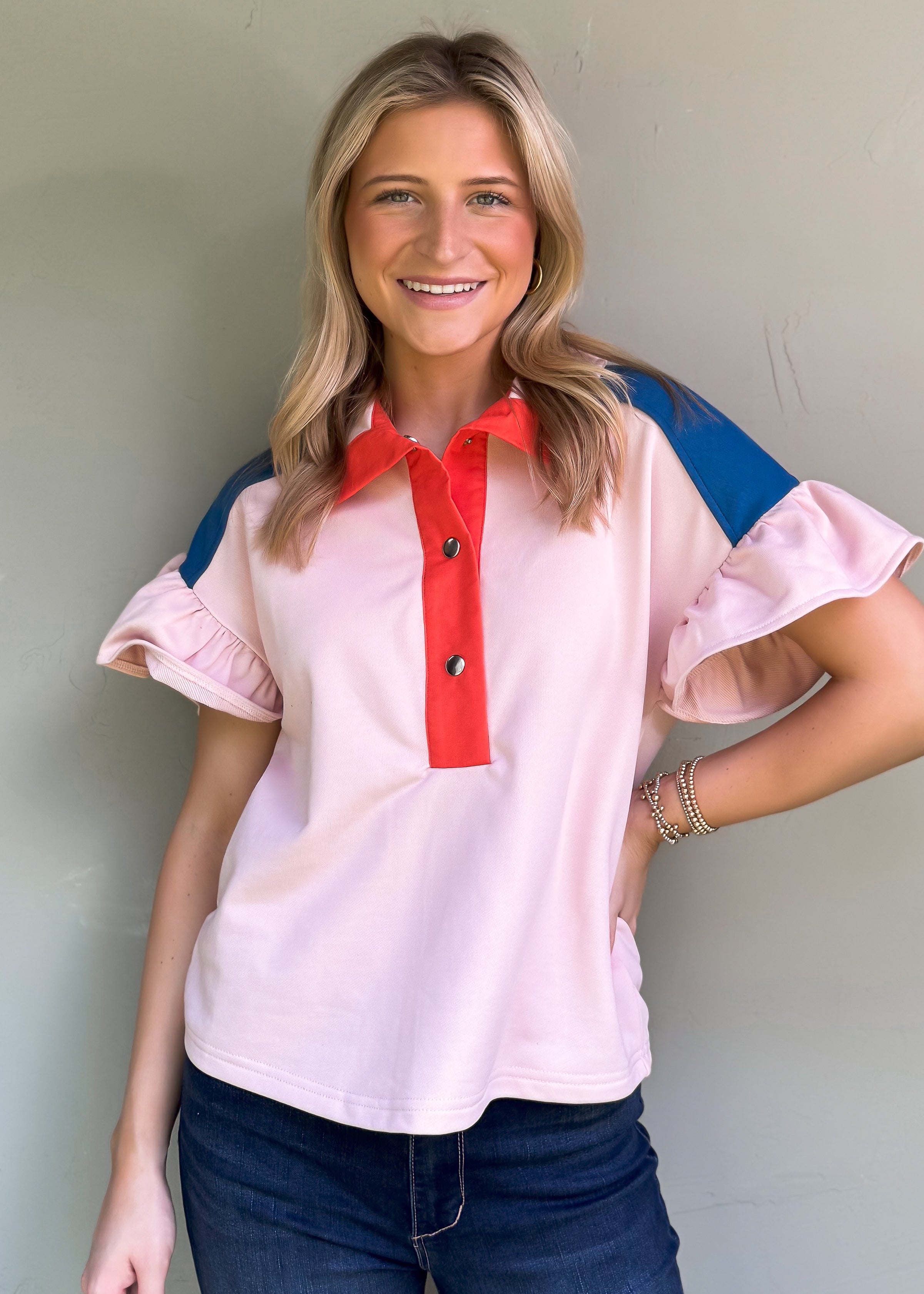 NEW COLOR: Color Block French Terry Top, Pink