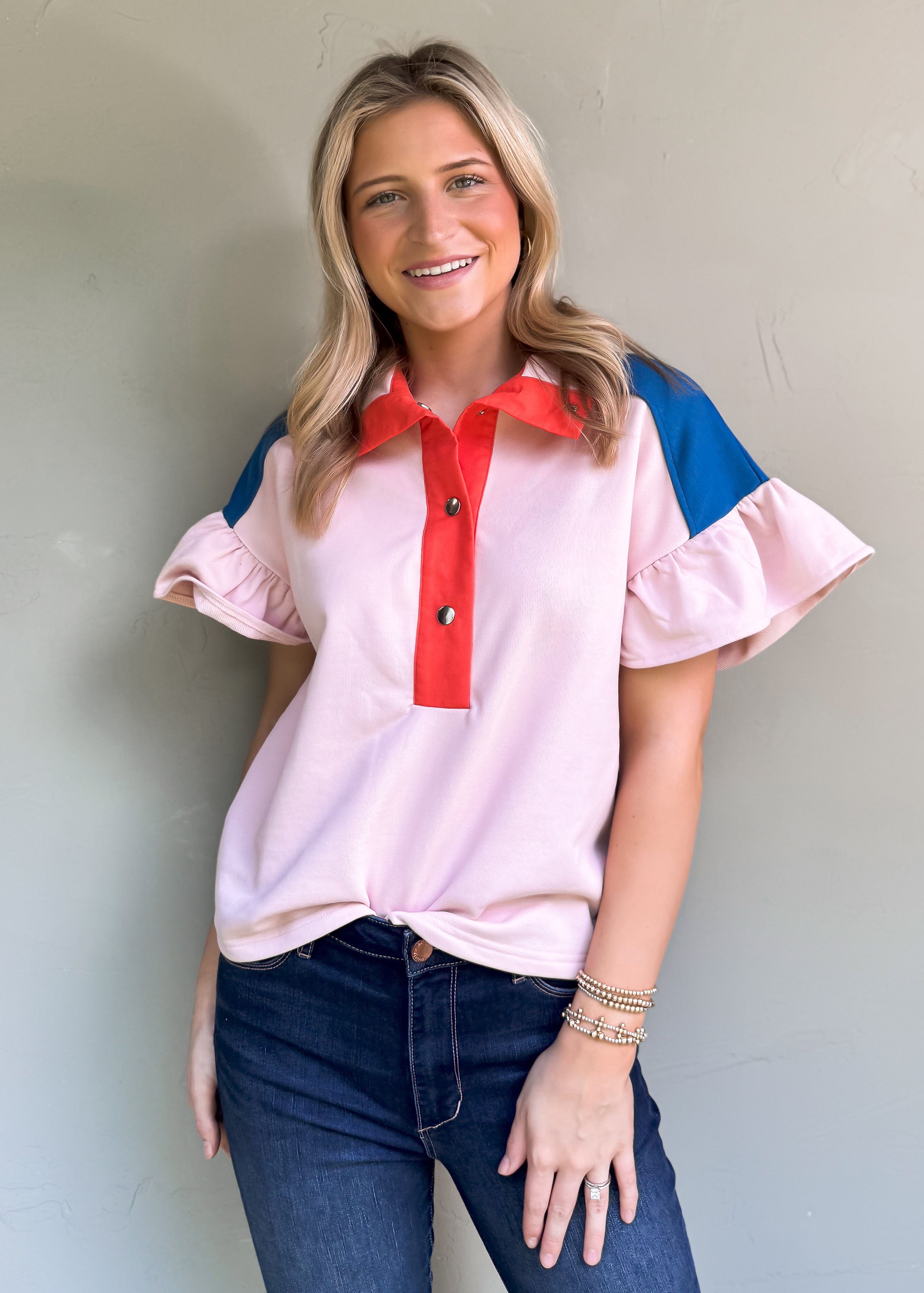 NEW COLOR: Color Block French Terry Top, Pink