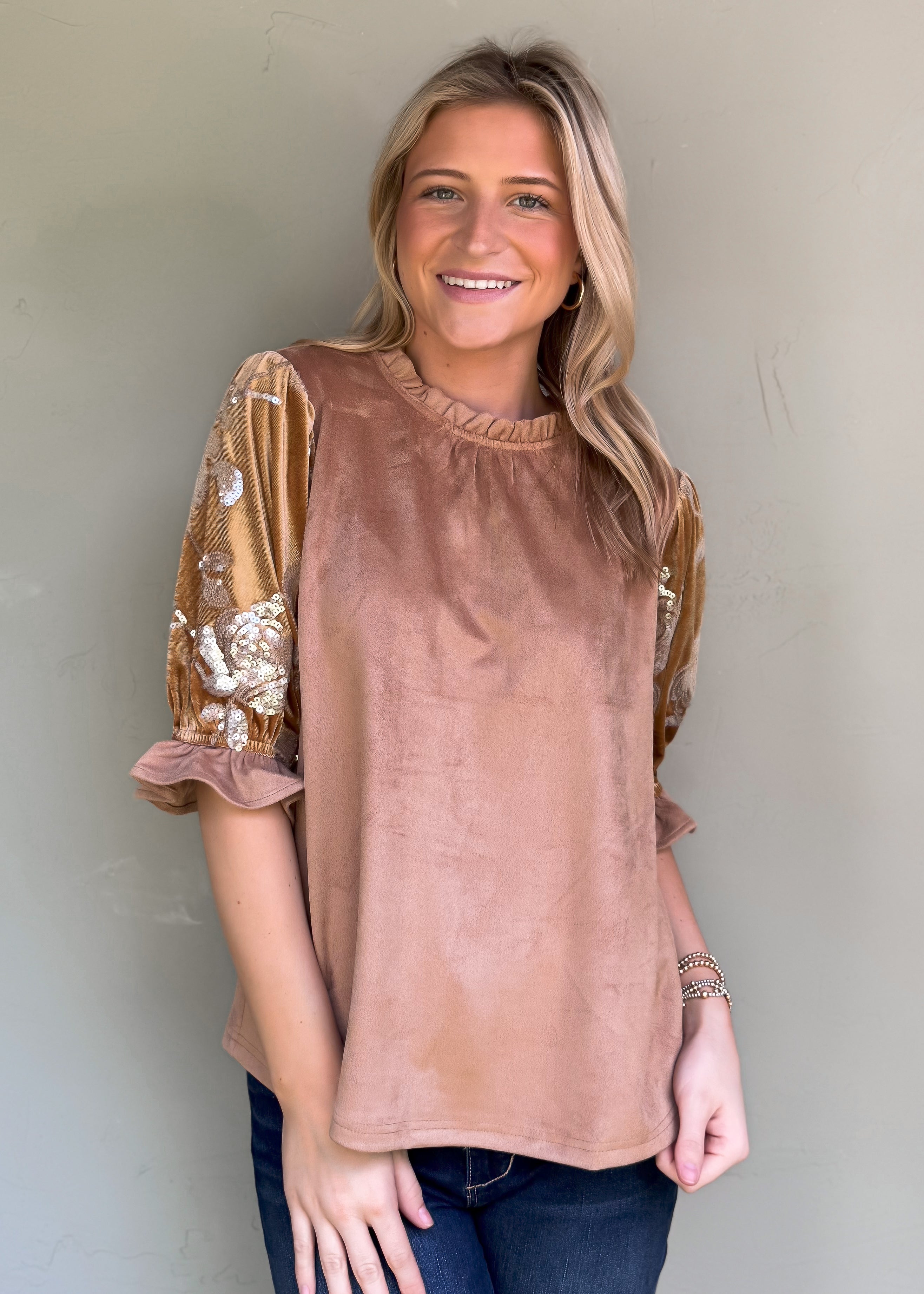 Felicity Suede Top with Sequins