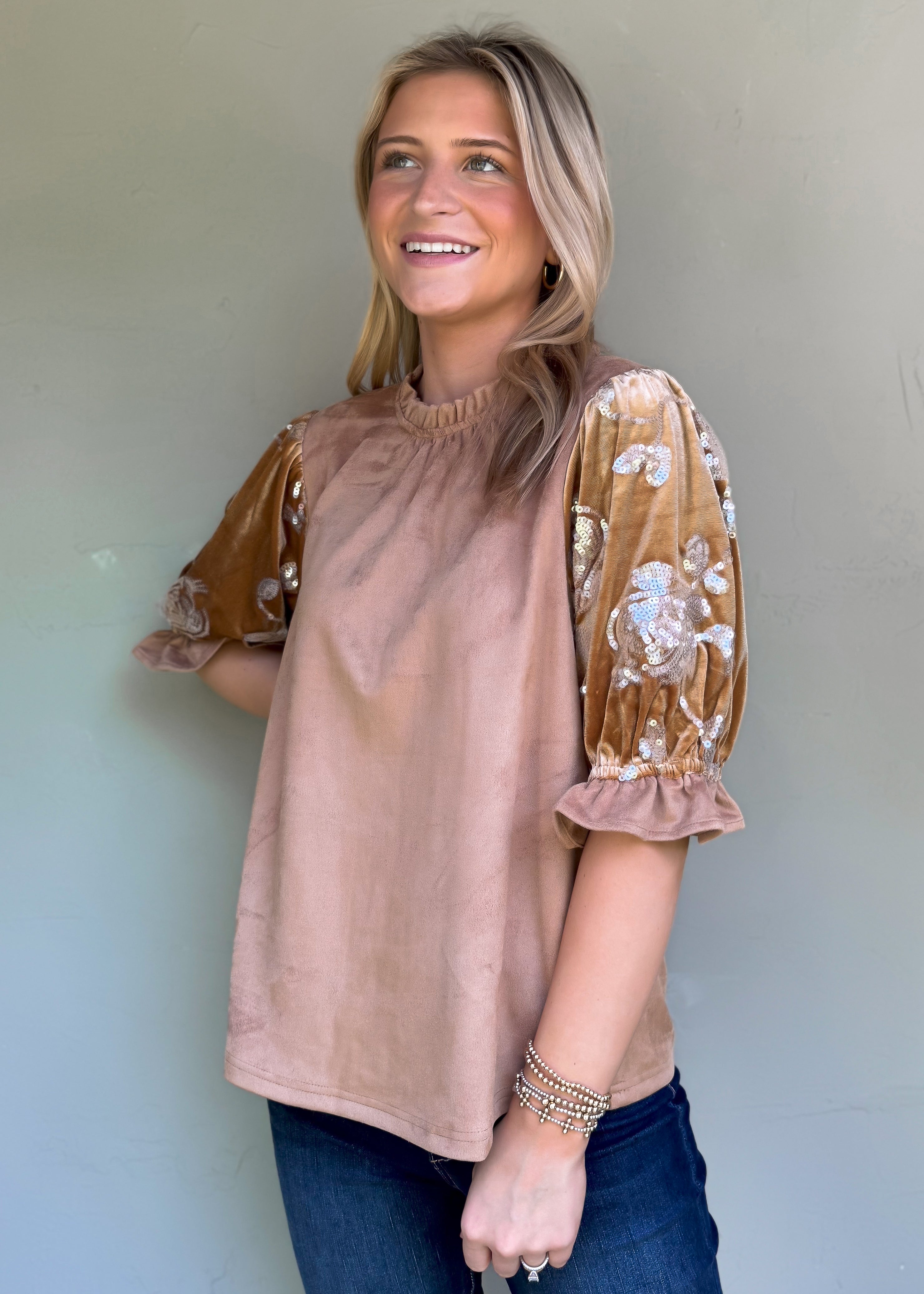 Felicity Suede Top with Sequins