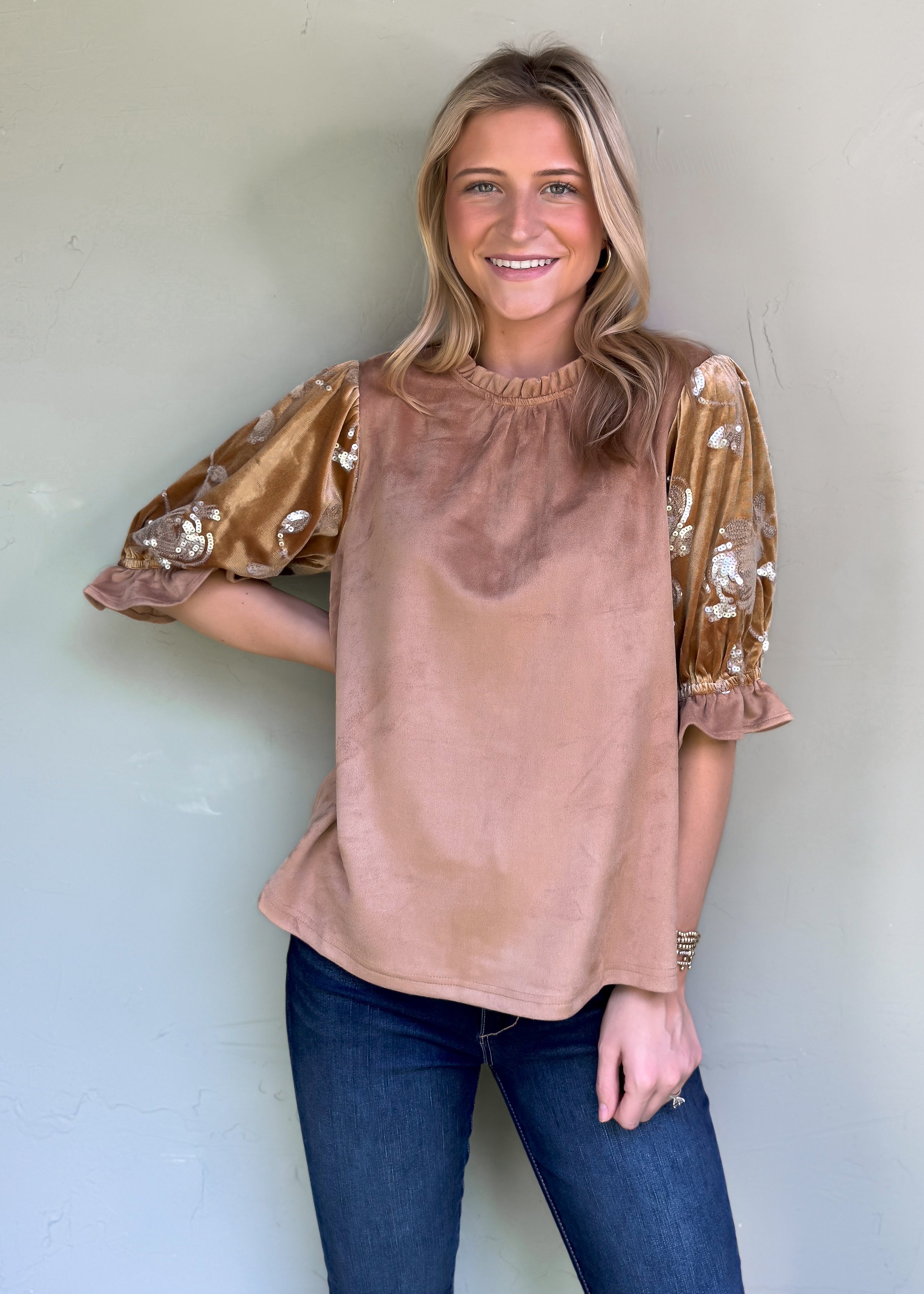 Felicity Suede Top with Sequins