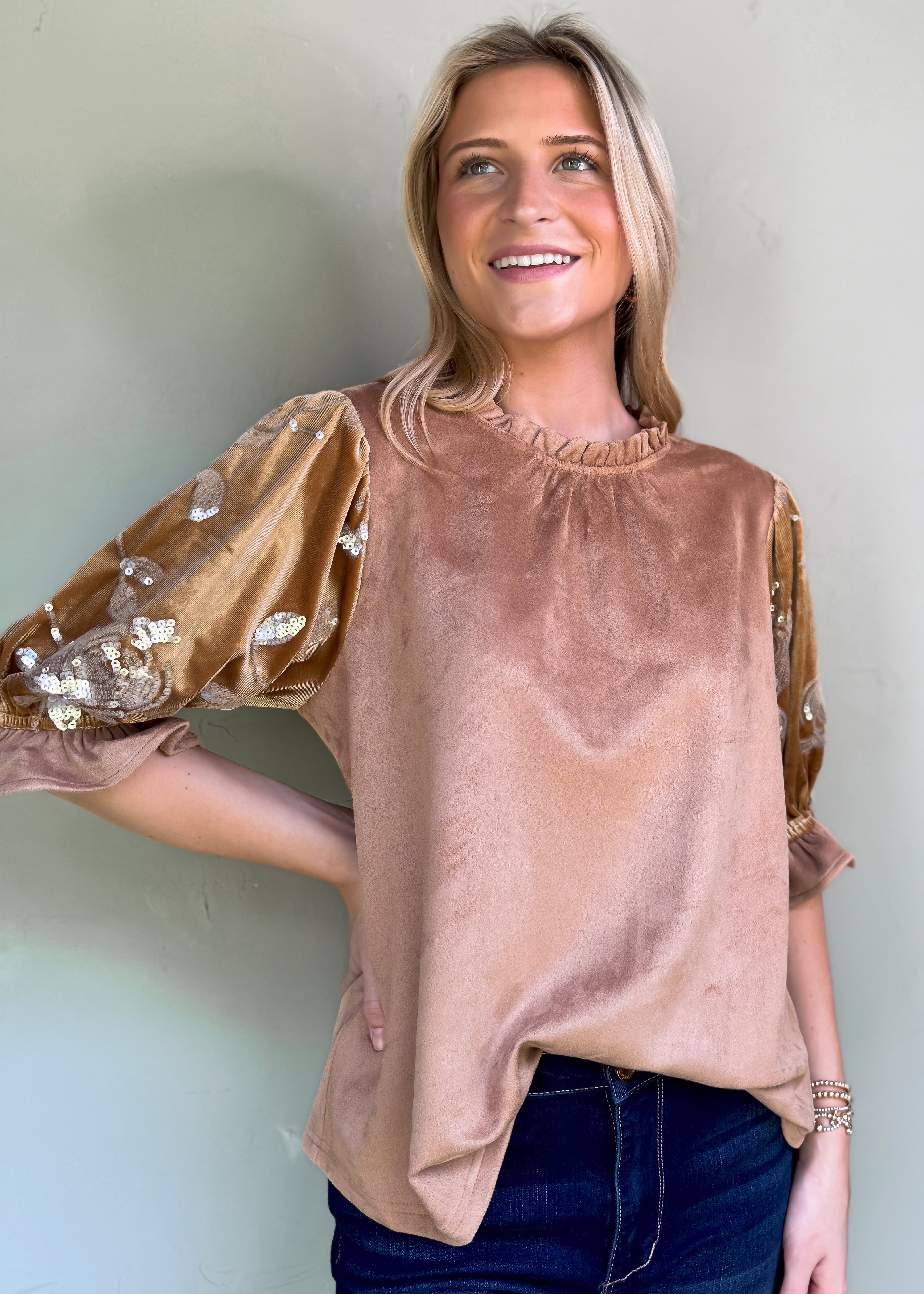 Felicity Suede Top with Sequins