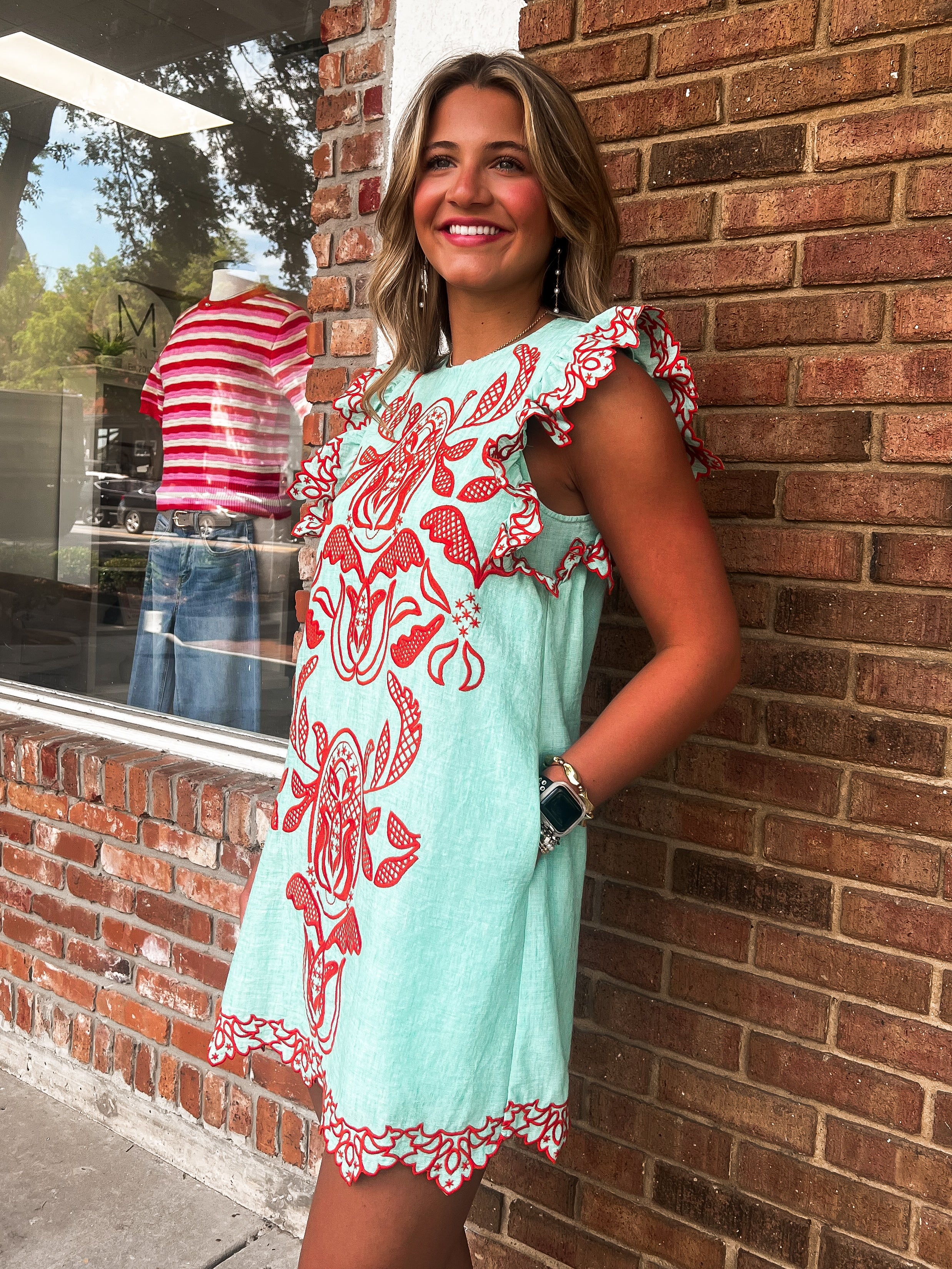 THML: Flutter Sleeve Embroidery Dress