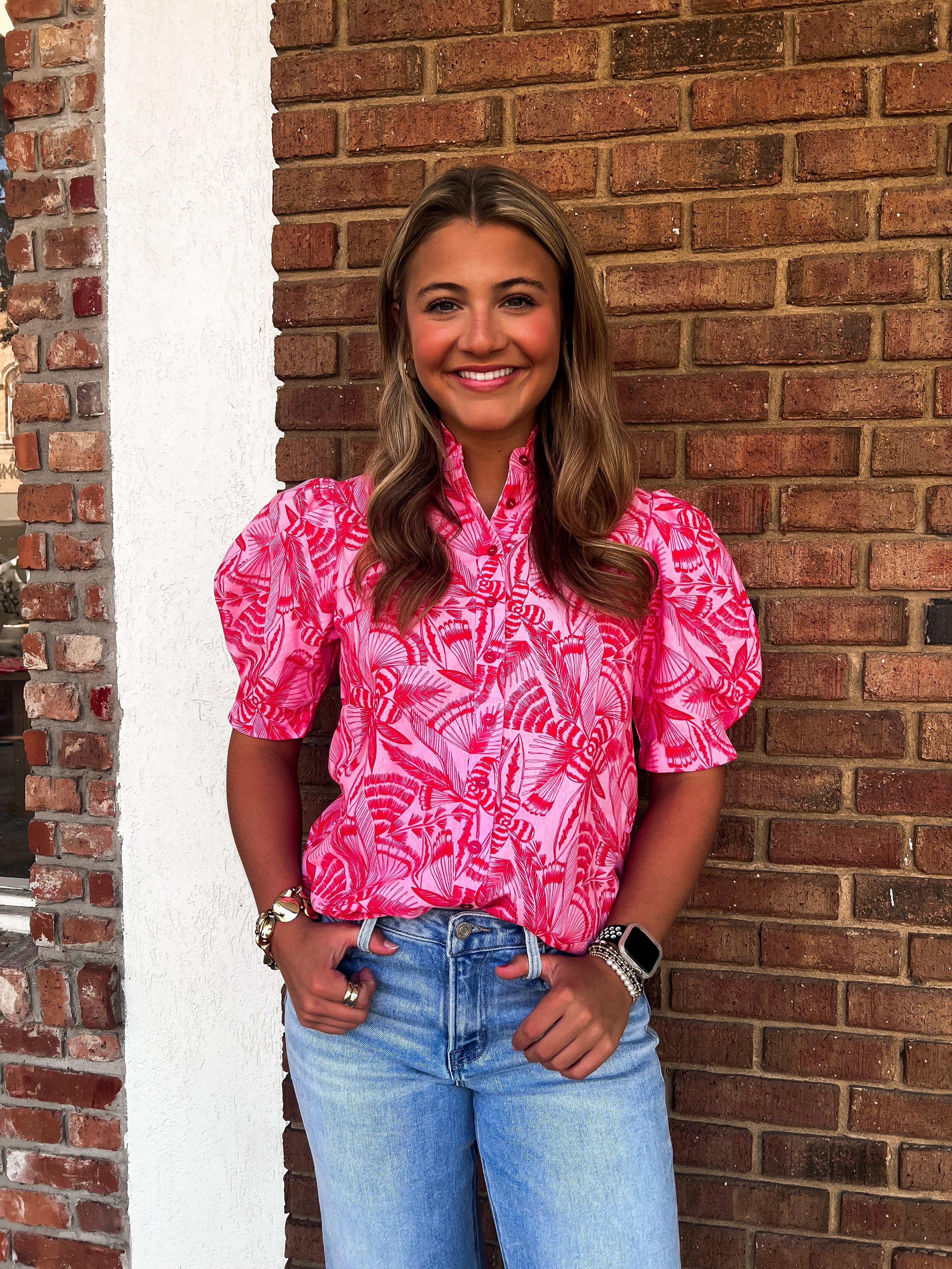 Karlie: Tropical Linen Button Top