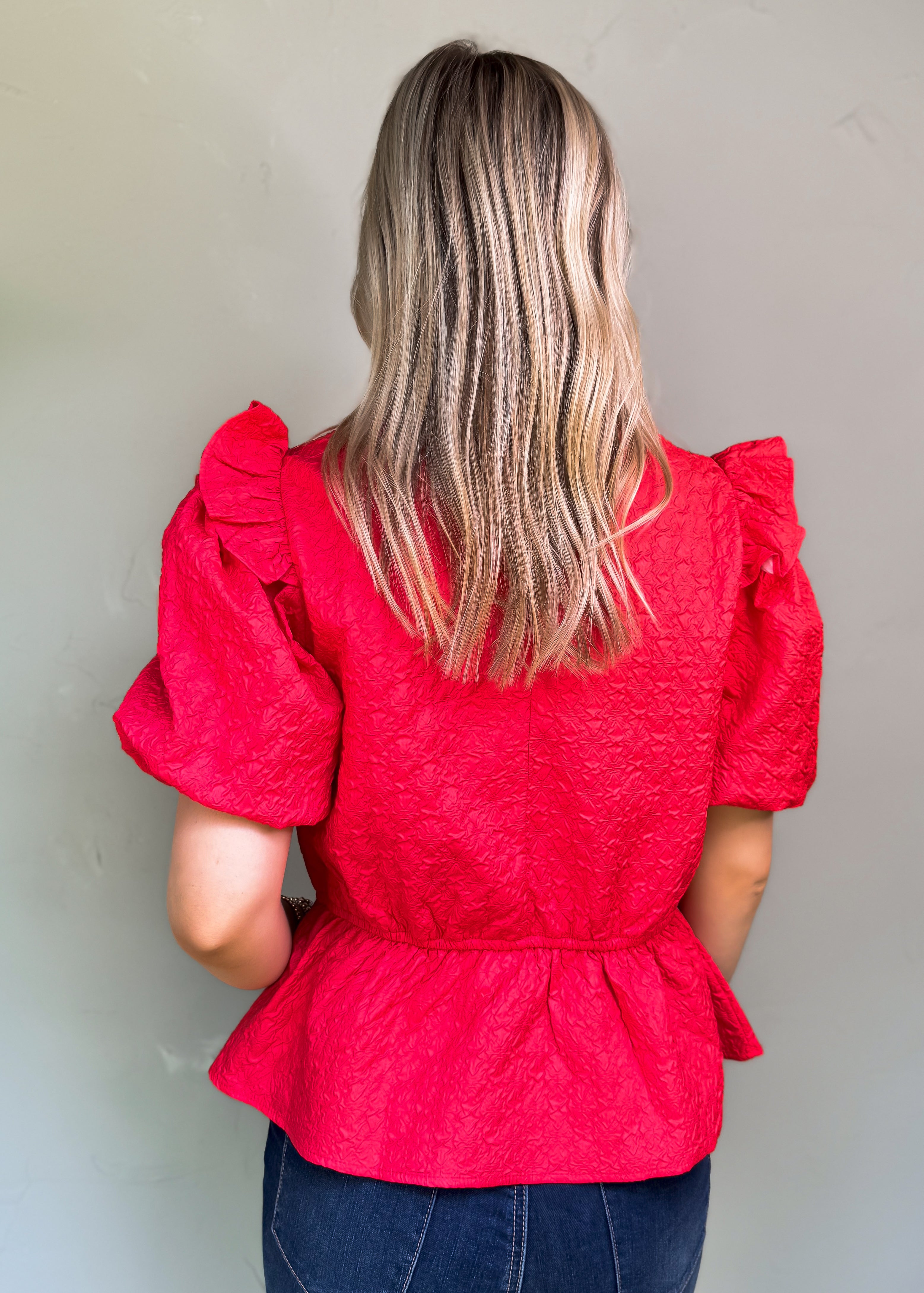 Audrey Puff Sleeve Top, Red