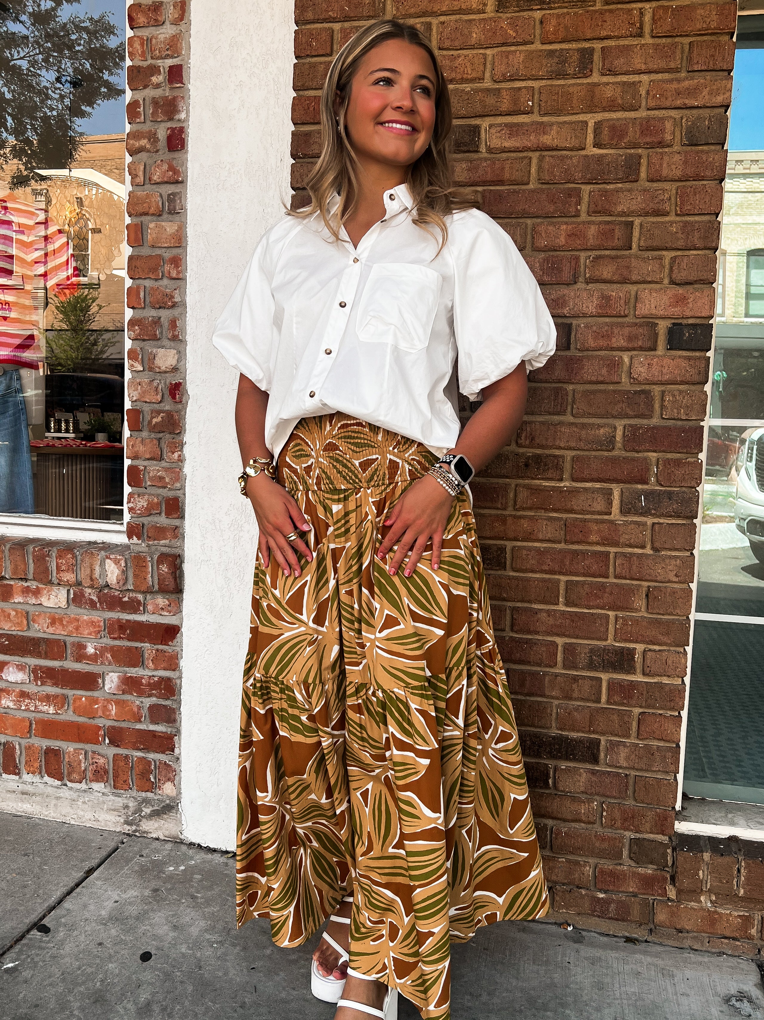 Karlie: Desert Palm Smock Tier Skirt