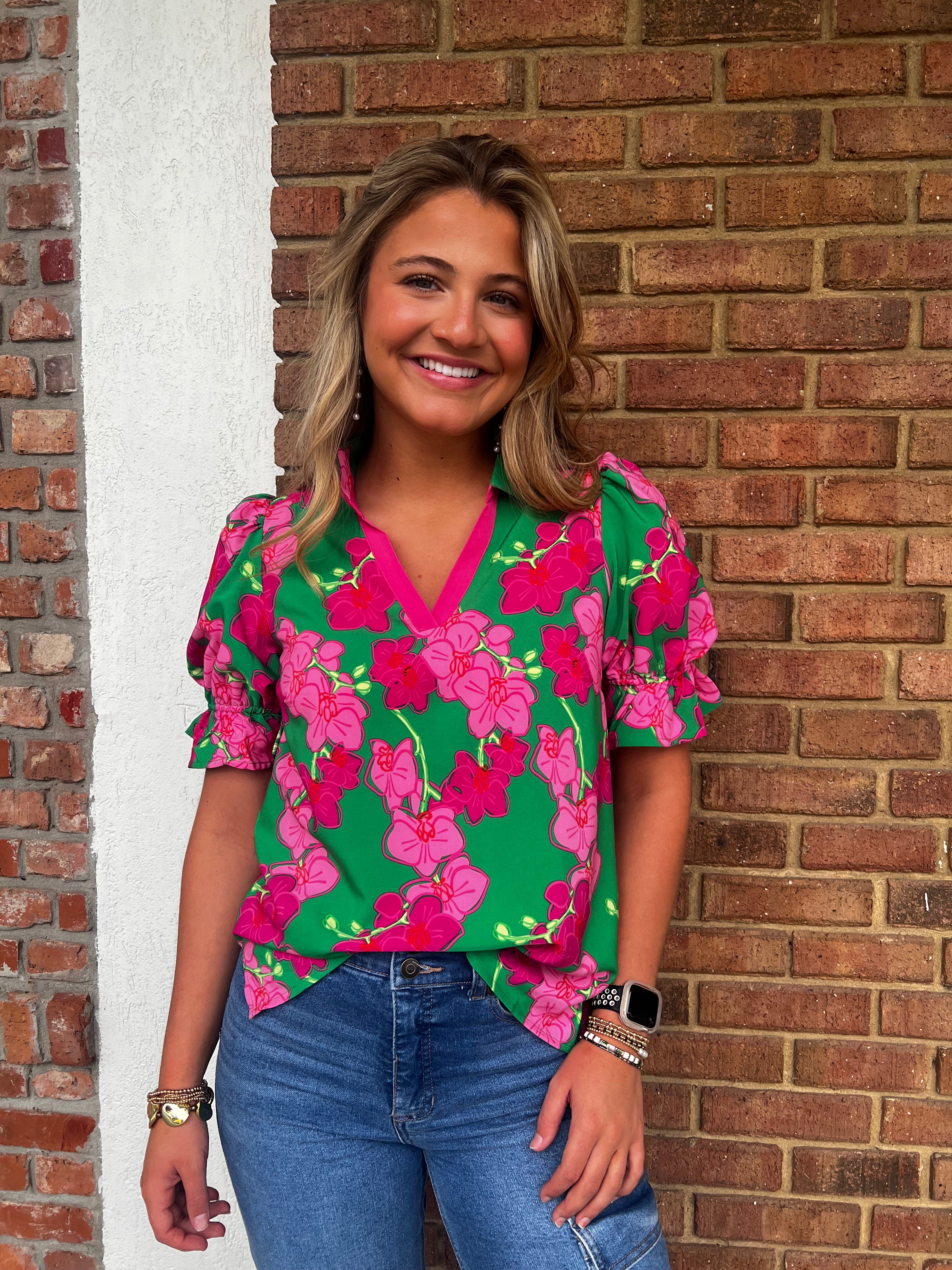 Celina Pink/Green Floral Top