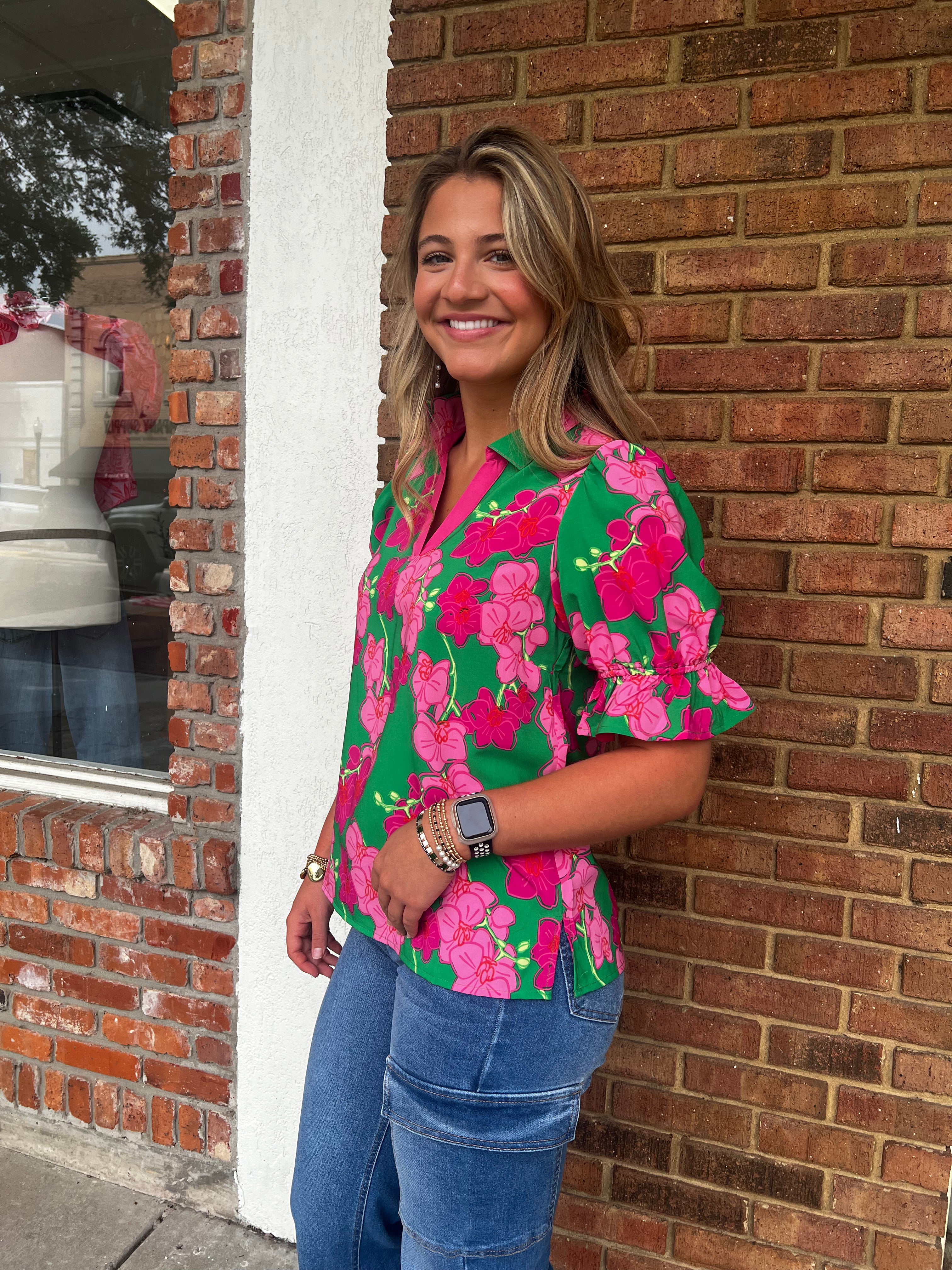 Celina Pink/Green Floral Top