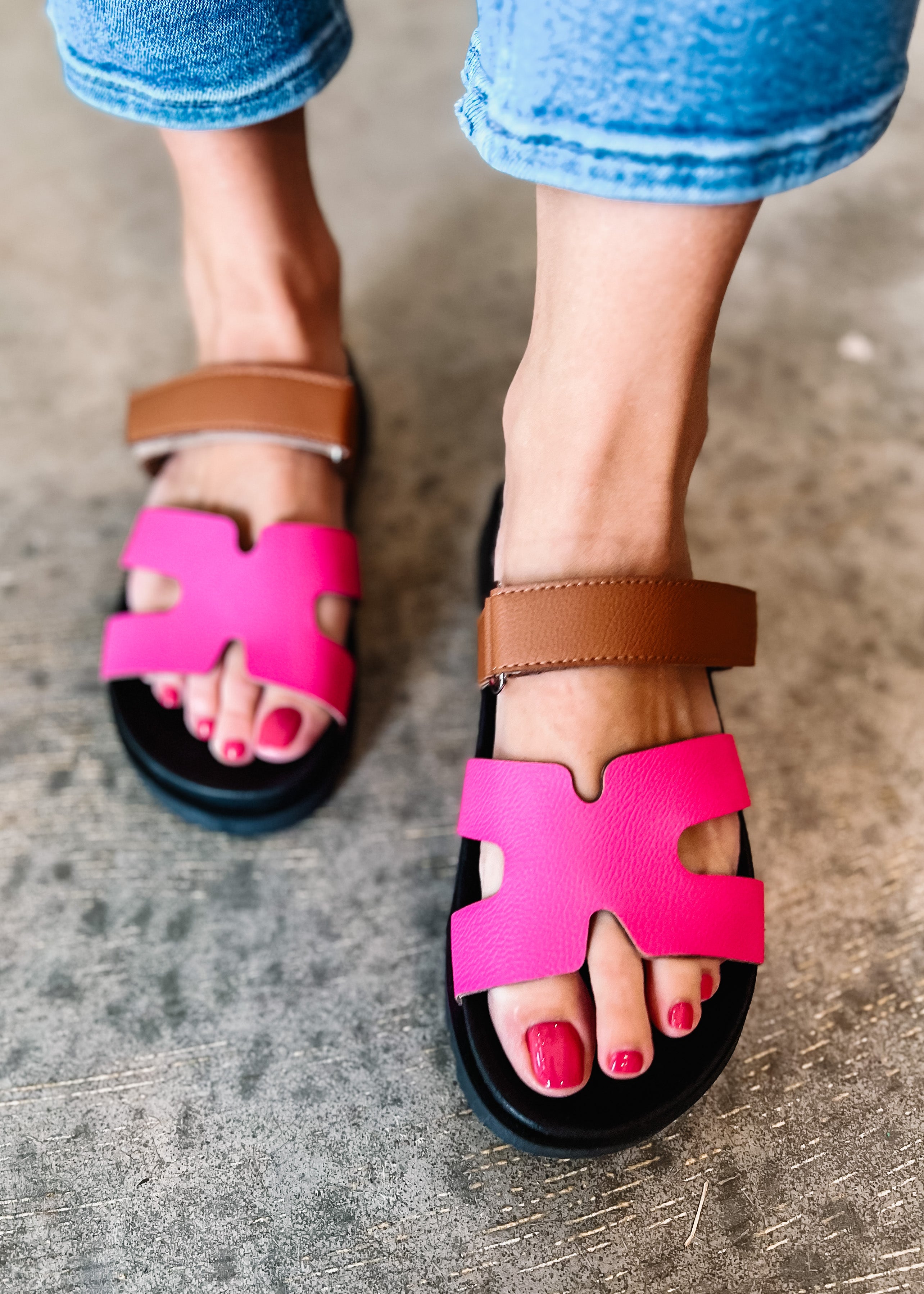 Leave Your Mark Bold Color Sandals, Fuchsia