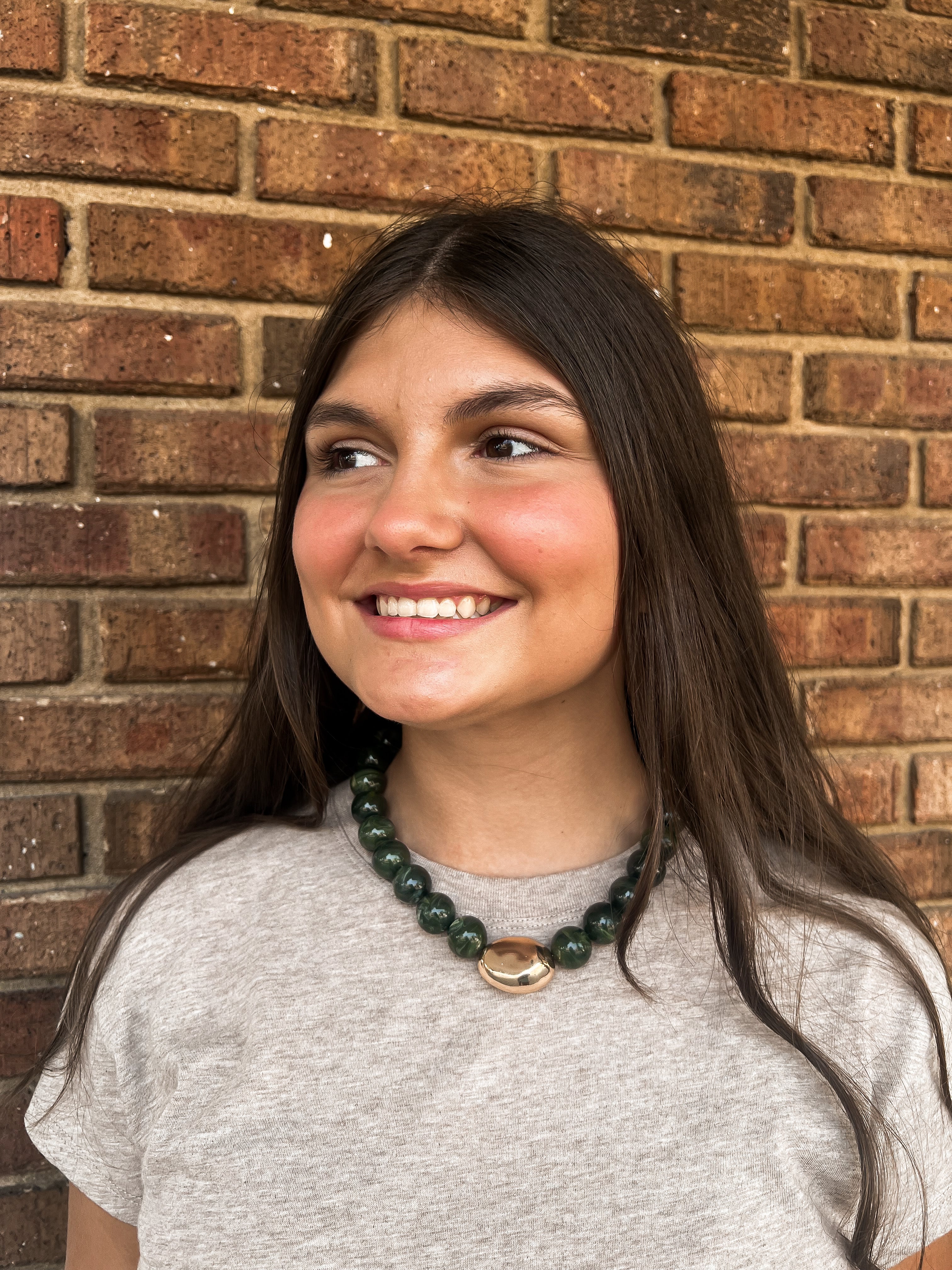 Caroline Hill: Brooklyn Bold Stone Necklace Olive