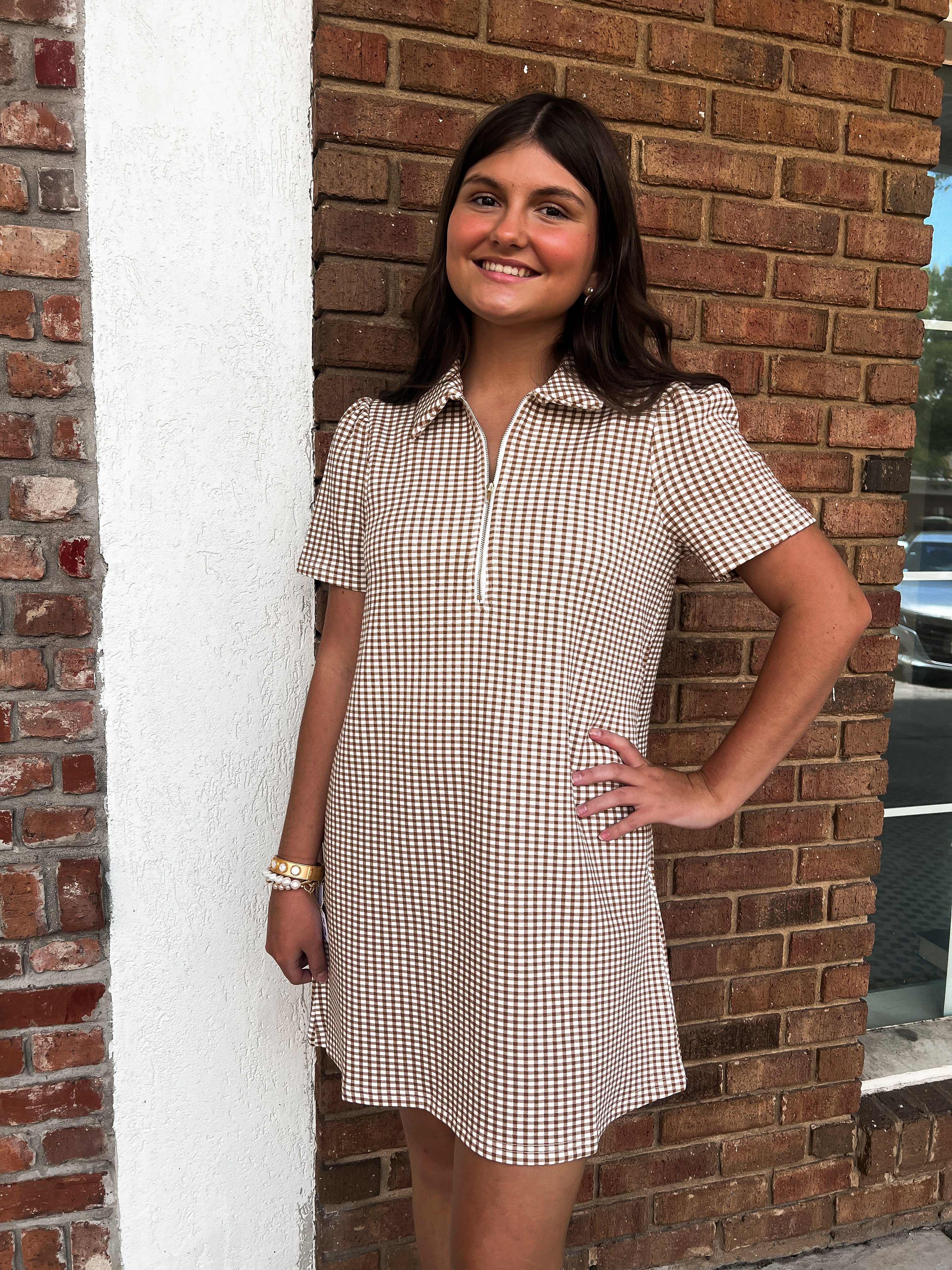Camel Gingham Dress
